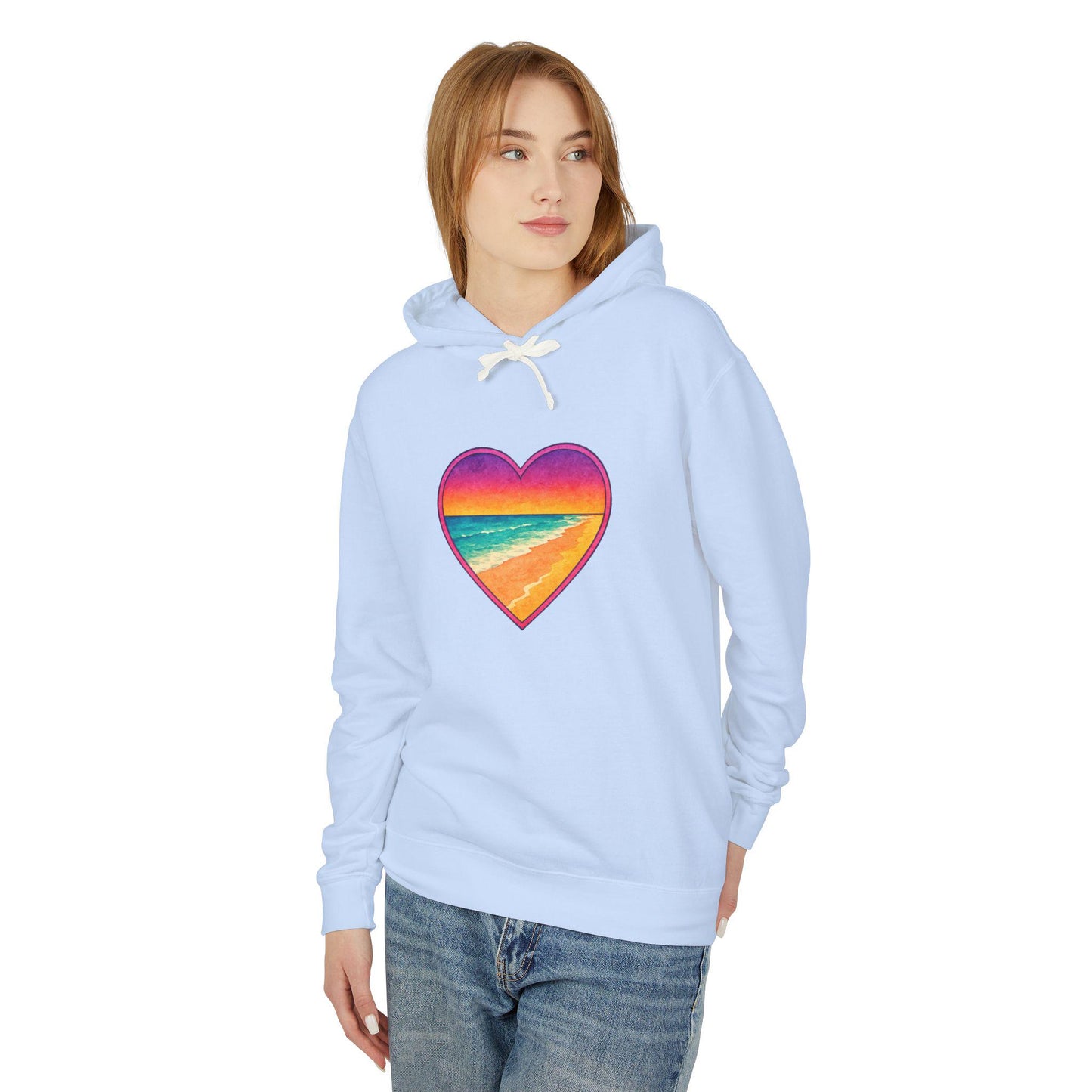 Sunset Destin Beach Hoodie | Retro Rainbow Beach Heart Sweatshirt