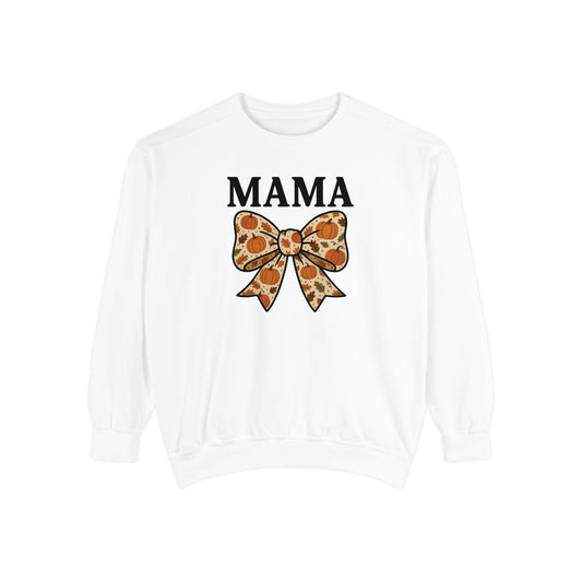 Mama Pumpkin Bow Sweatshirt: Garment-Dyed Fall Apparel