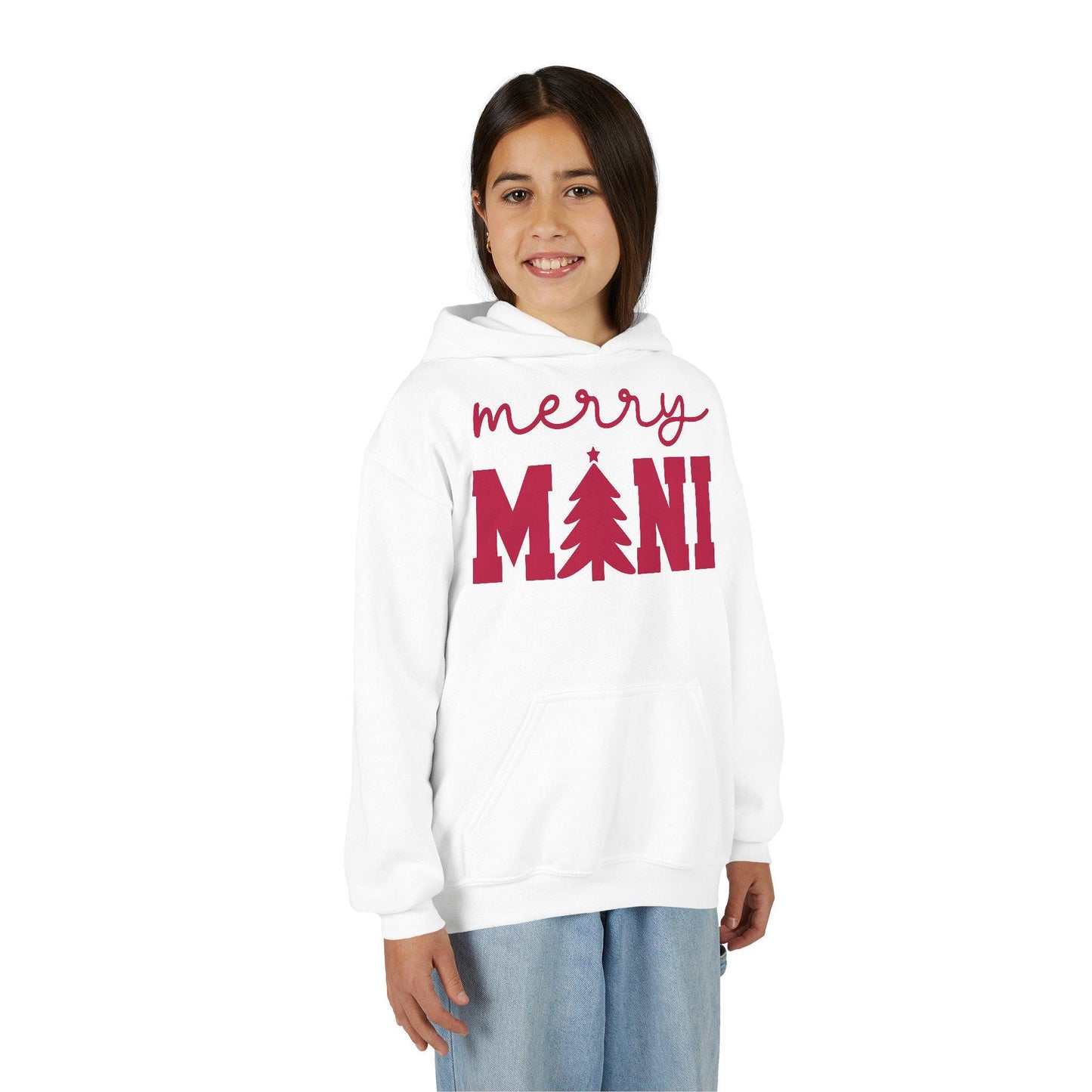 Merry Mini Christmas tree Youth Hoodie | Matching Girls Christmas Sweatshirt