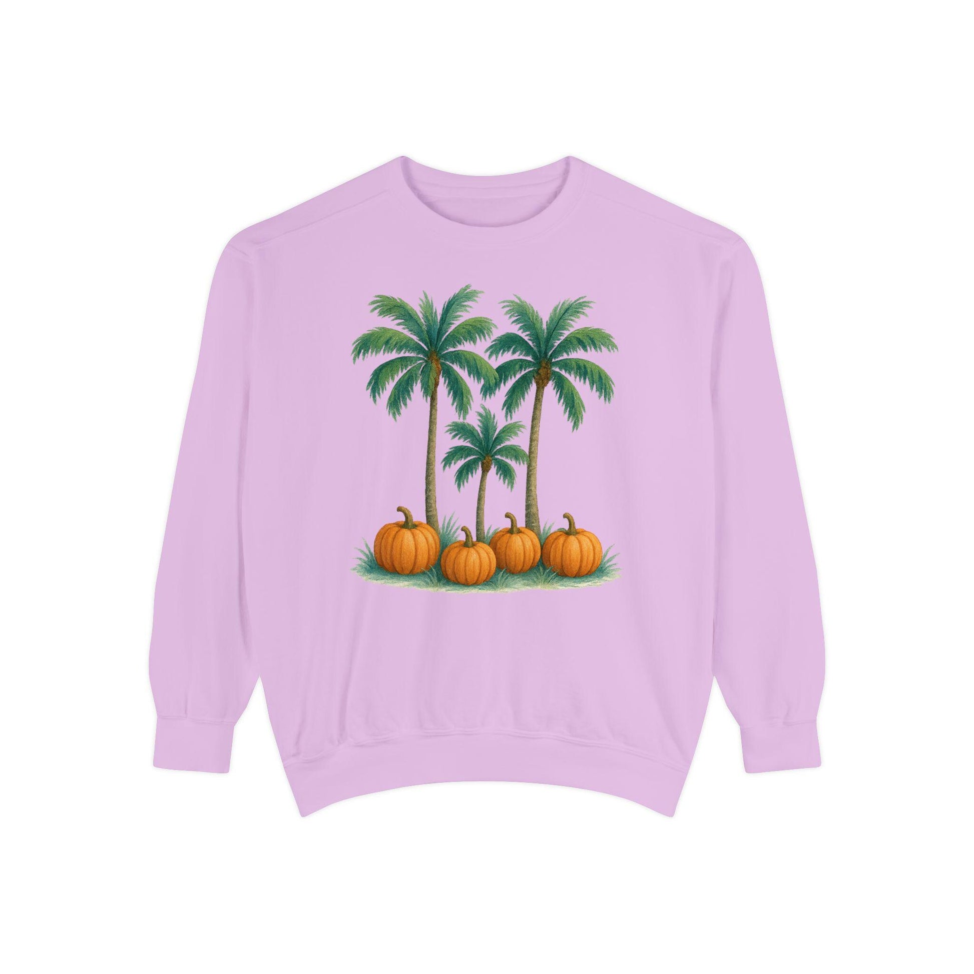 Palm Trees and Pumpkins Sweatshirt: Garment-Dyed Unisex Fall Fashion