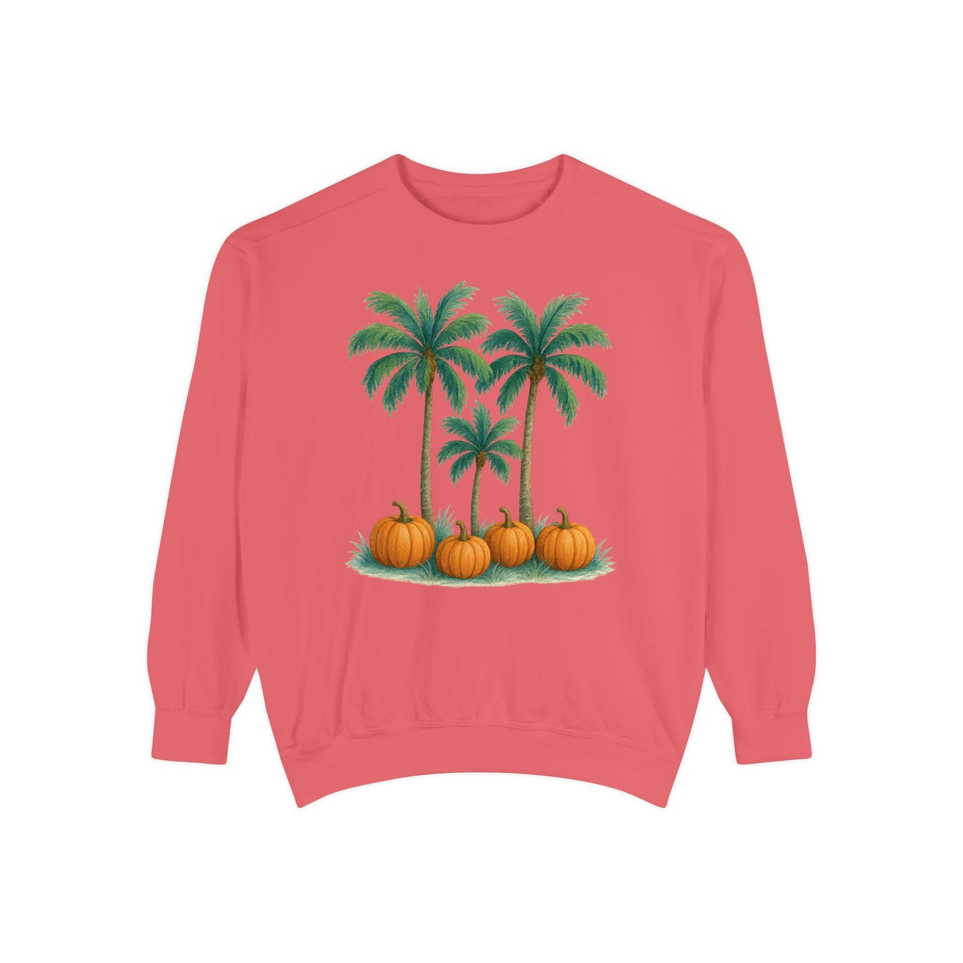 Palm Trees and Pumpkins Sweatshirt: Garment-Dyed Unisex Fall Fashion