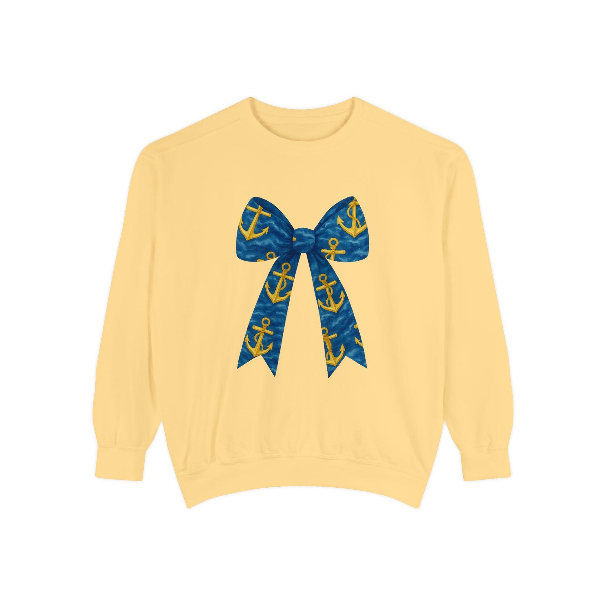 Nautical Bow Sweatshirt, Cozy Beach Attire, Summer Gift, Unisex Fashion, Casual Style, Anchor Print