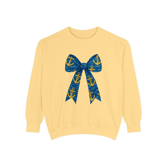 Nautical Bow Sweatshirt, Cozy Beach Attire, Summer Gift, Unisex Fashion, Casual Style, Anchor Print