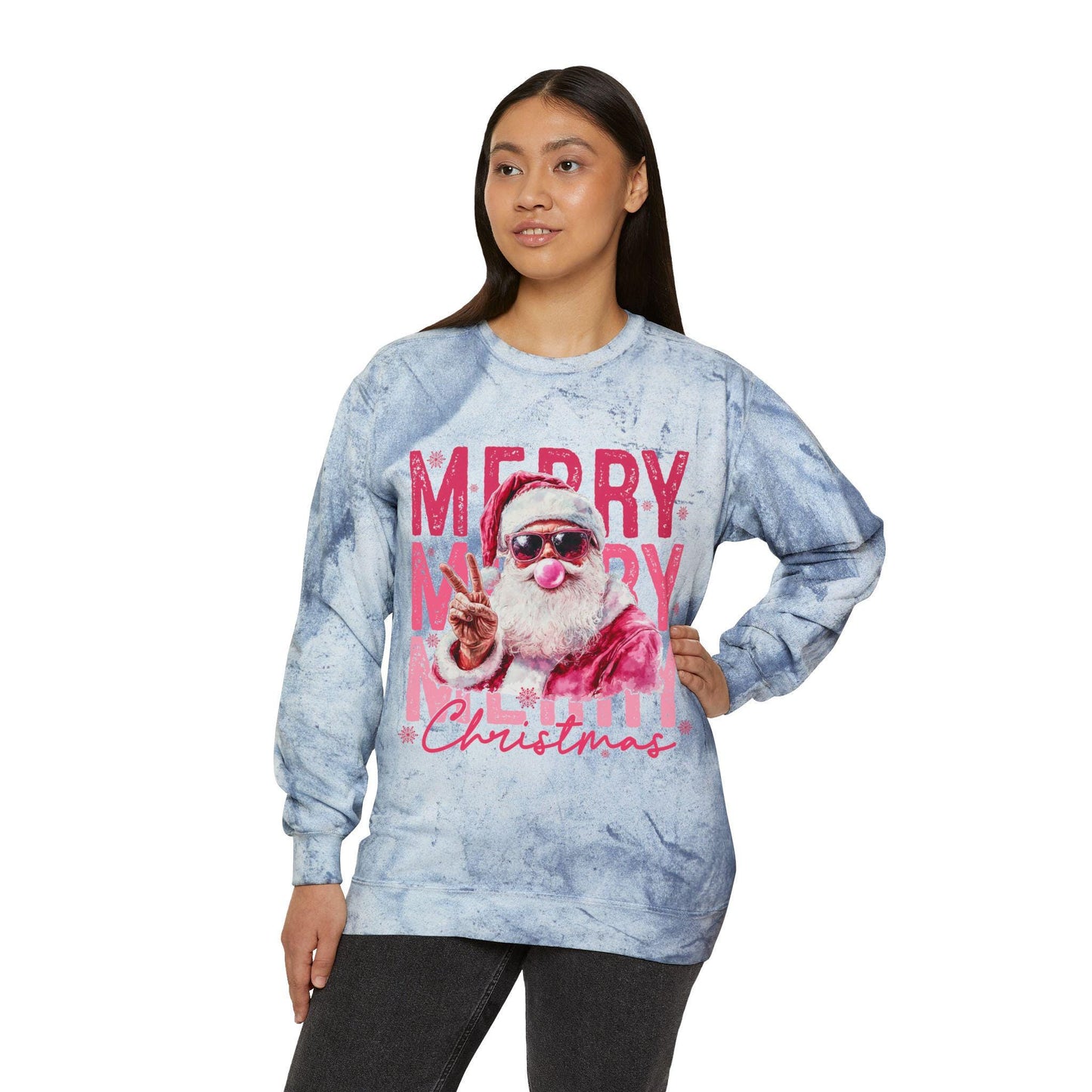 Merry Santa Christmas Crewneck Sweatshirt | Holiday Tie Dye Pullover