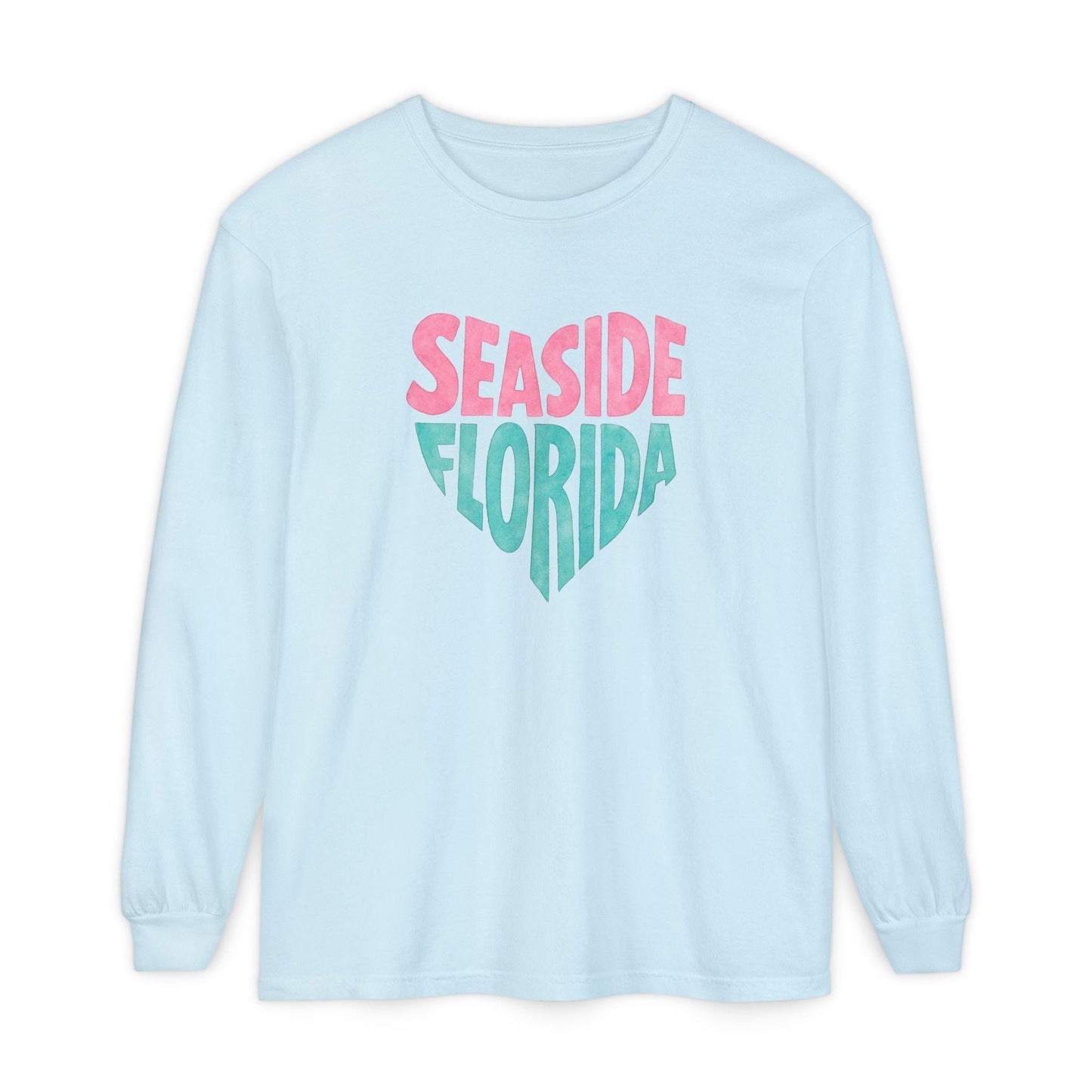 Seaside Florida Heart Graphic Long Sleeve T-Shirt | Beach Town Vacation Tee