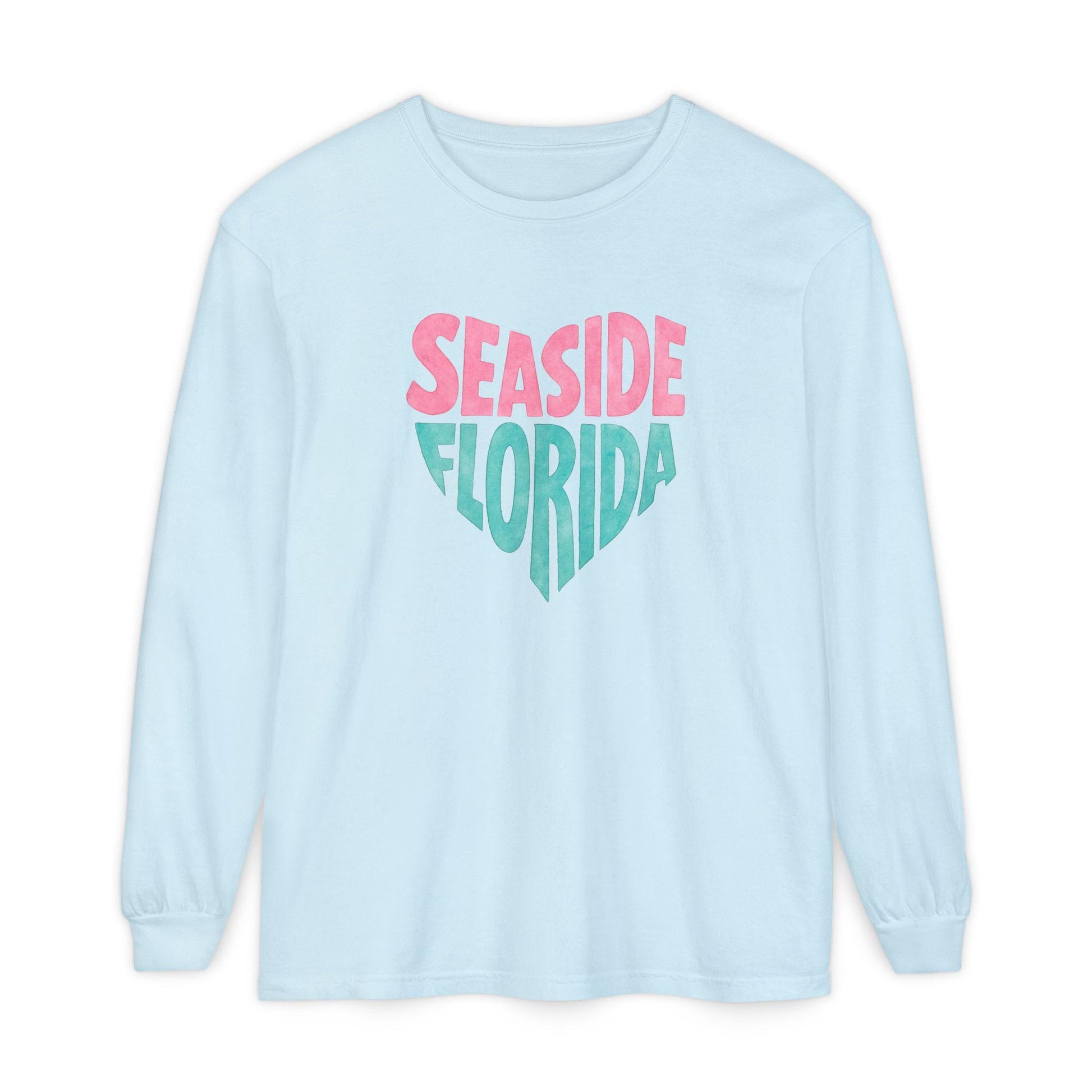 Seaside Florida Heart Graphic Long Sleeve T-Shirt | Beach Town Vacation Tee