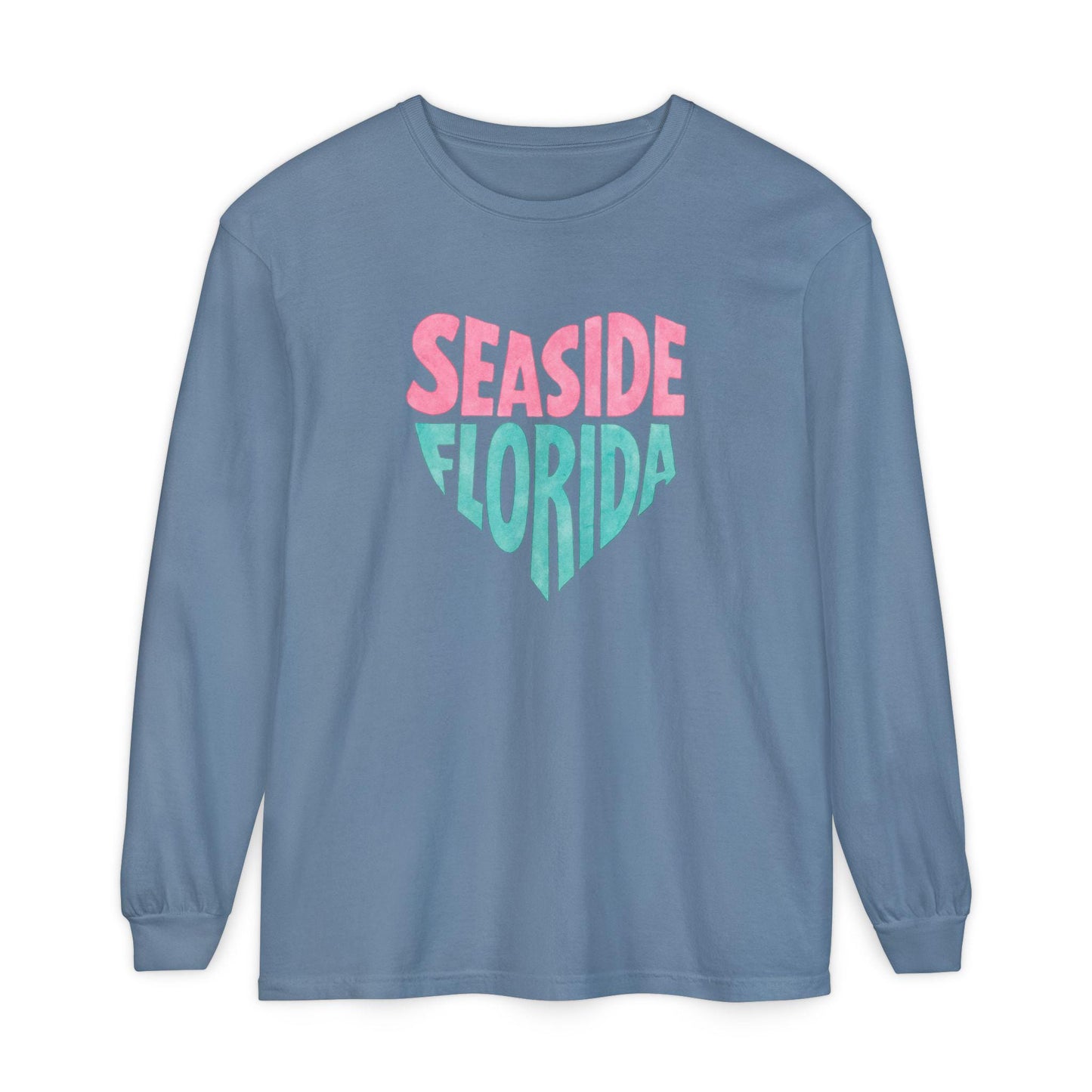 Seaside Florida Heart Graphic Long Sleeve T-Shirt | Beach Town Vacation Tee