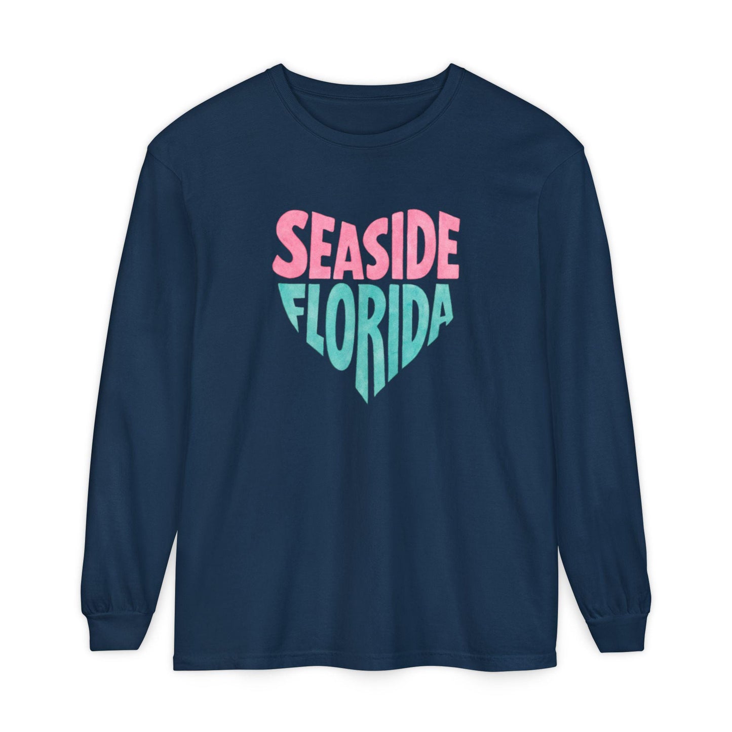 Seaside Florida Heart Graphic Long Sleeve T-Shirt | Beach Town Vacation Tee