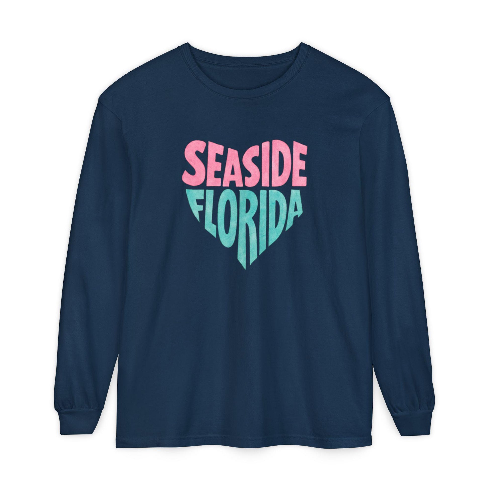 Seaside Florida Heart Graphic Long Sleeve T-Shirt | Beach Town Vacation Tee