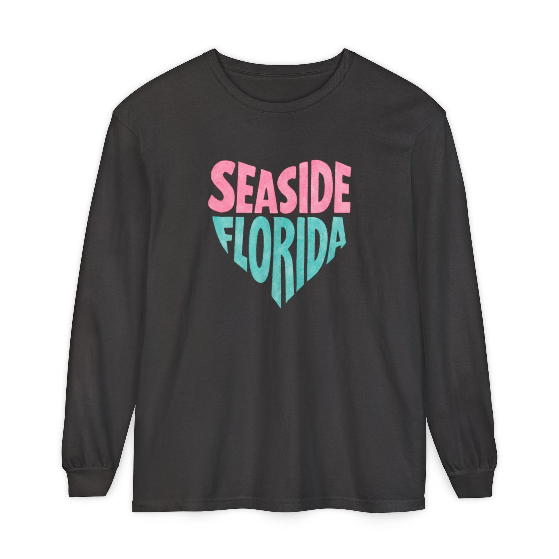 Seaside Florida Heart Graphic Long Sleeve T-Shirt | Beach Town Vacation Tee