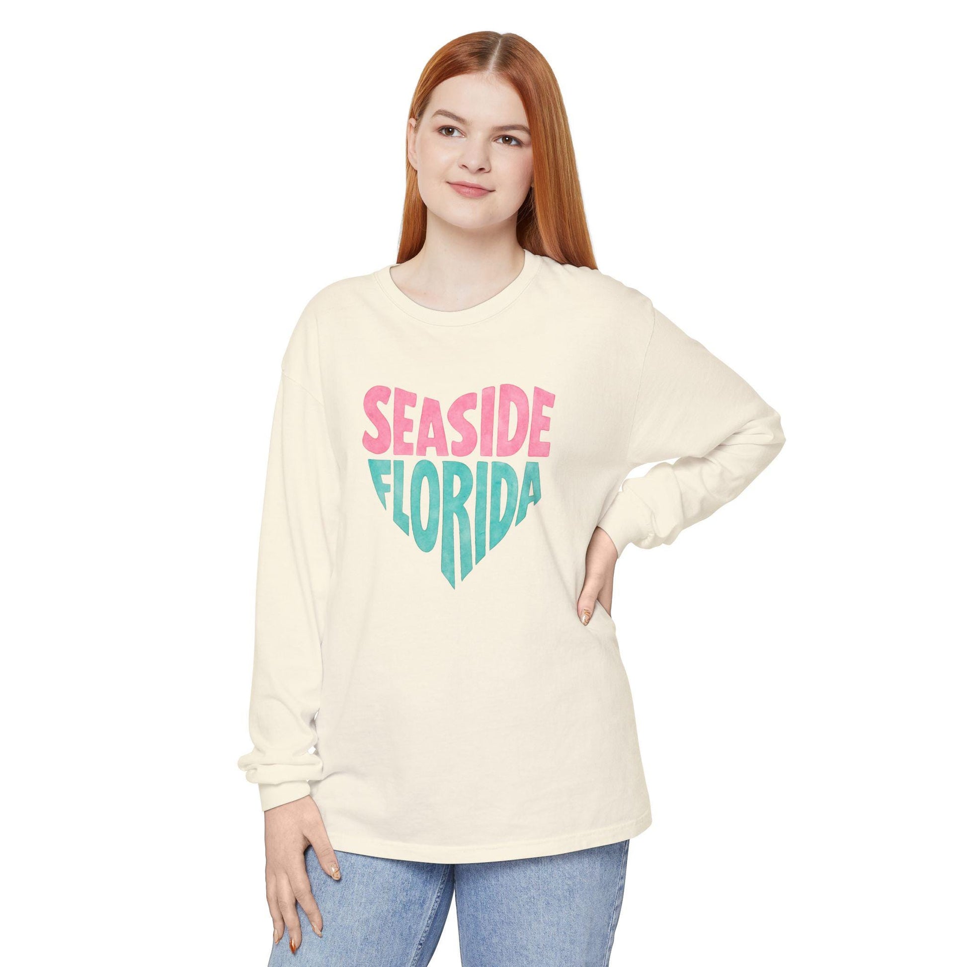 Seaside Florida Heart Graphic Long Sleeve T-Shirt | Beach Town Vacation Tee