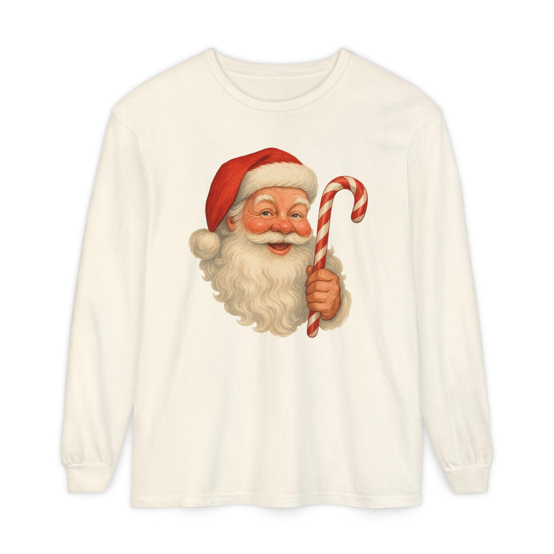 Vintage Santa with Candy Cane Long Sleeve Shirt | Christmas Holiday Tee