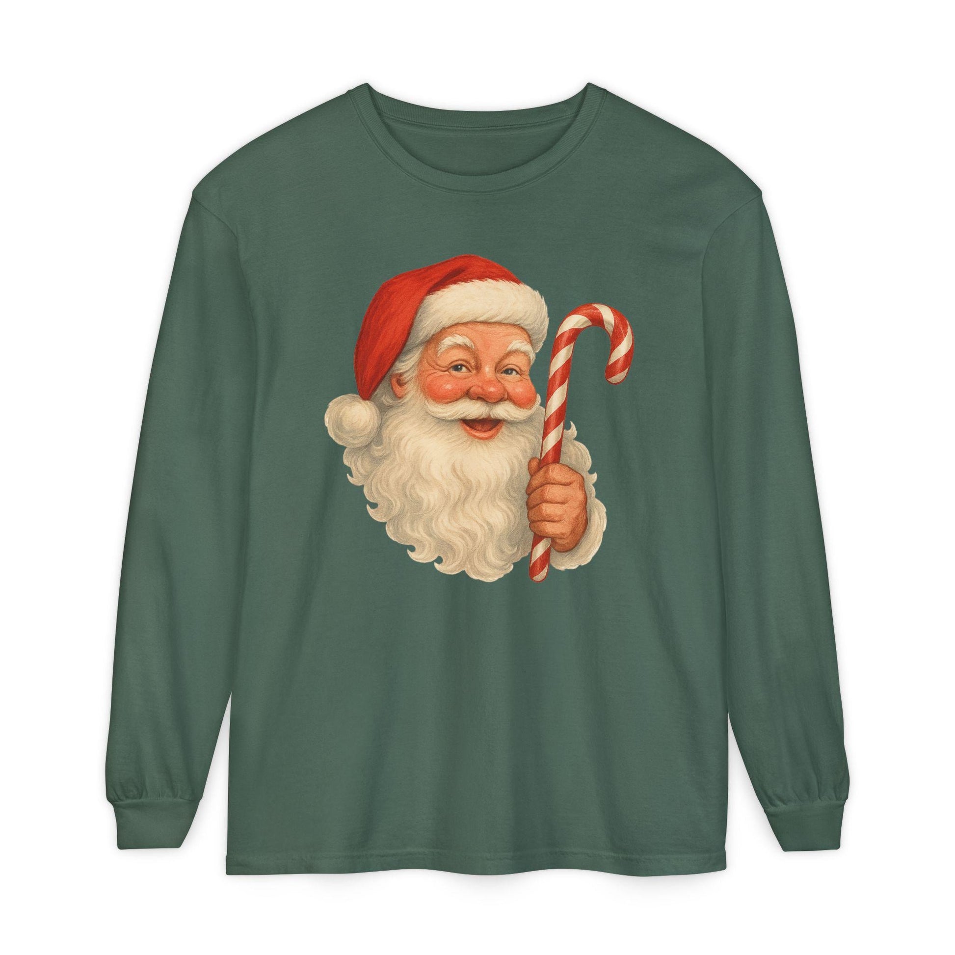 Vintage Santa with Candy Cane Long Sleeve Shirt | Christmas Holiday Tee