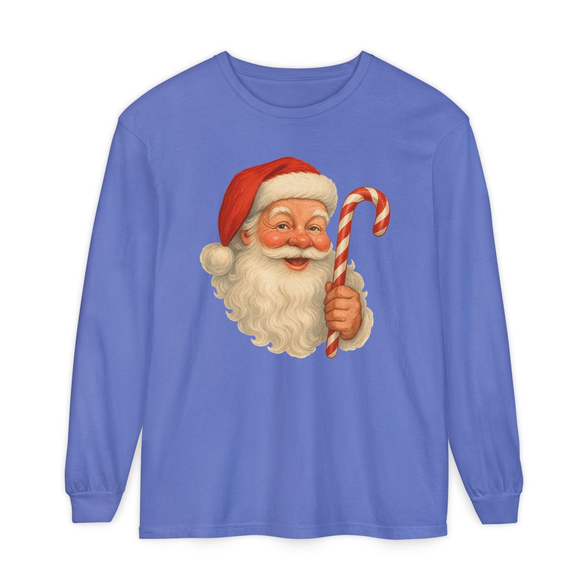Vintage Santa with Candy Cane Long Sleeve Shirt | Christmas Holiday Tee