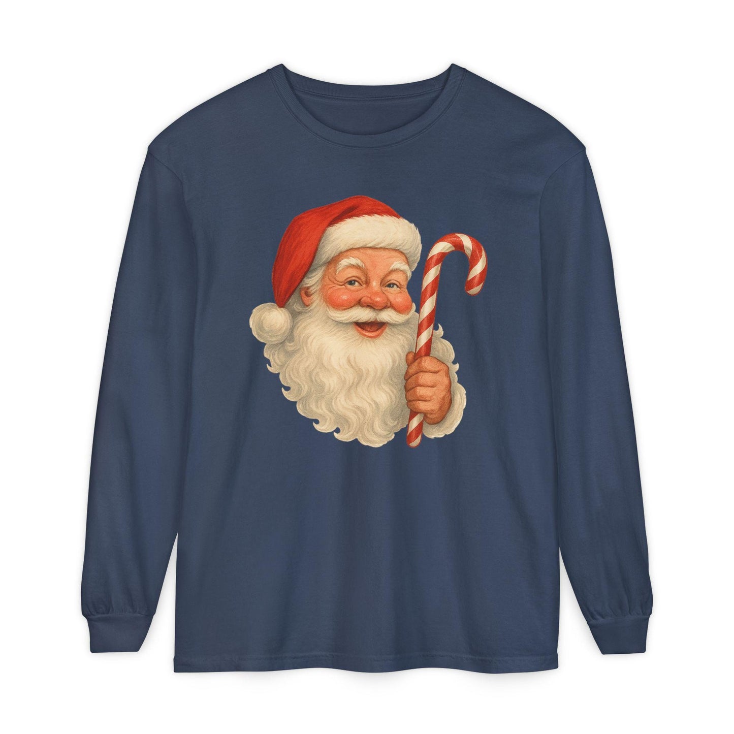 Vintage Santa with Candy Cane Long Sleeve Shirt | Christmas Holiday Tee