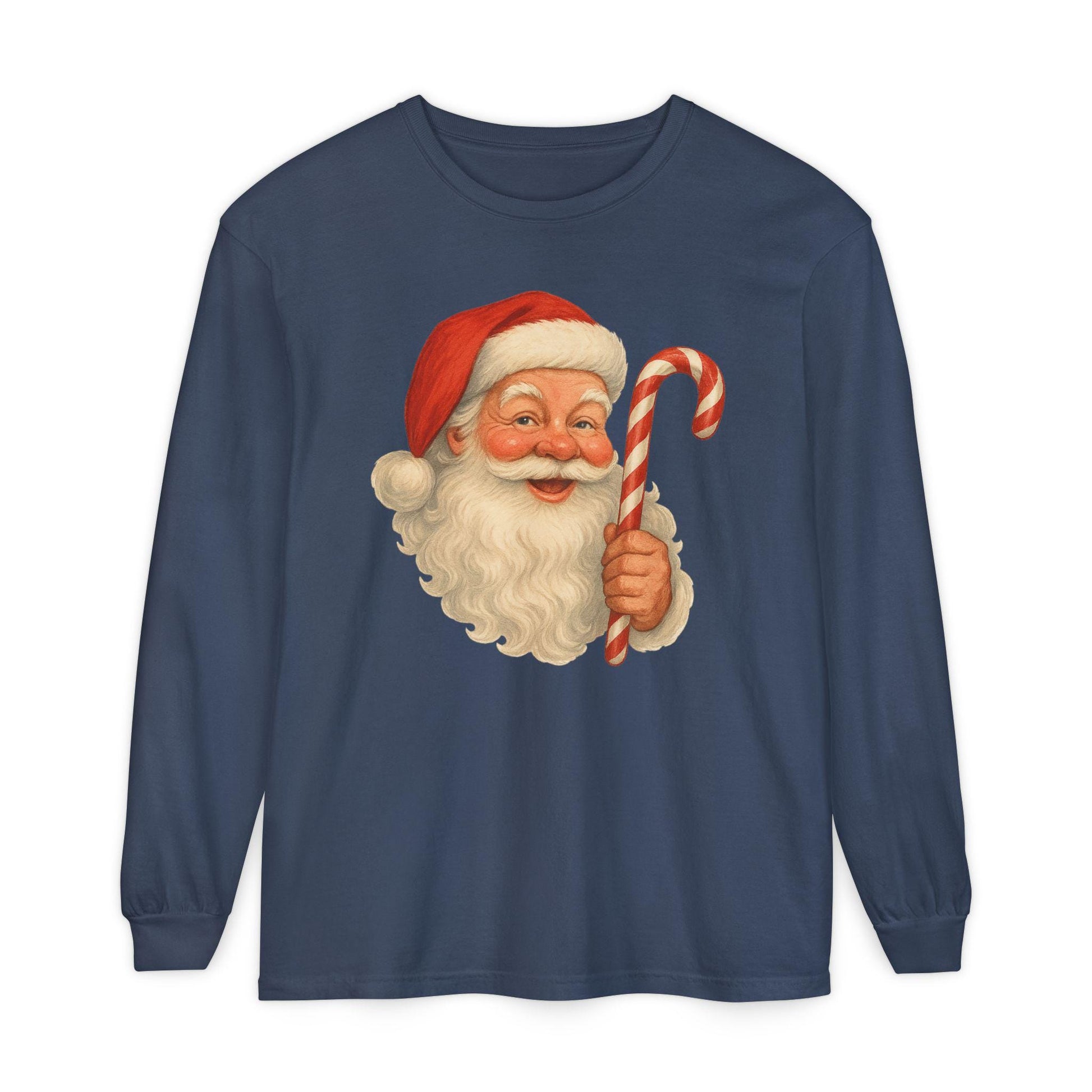 Vintage Santa with Candy Cane Long Sleeve Shirt | Christmas Holiday Tee