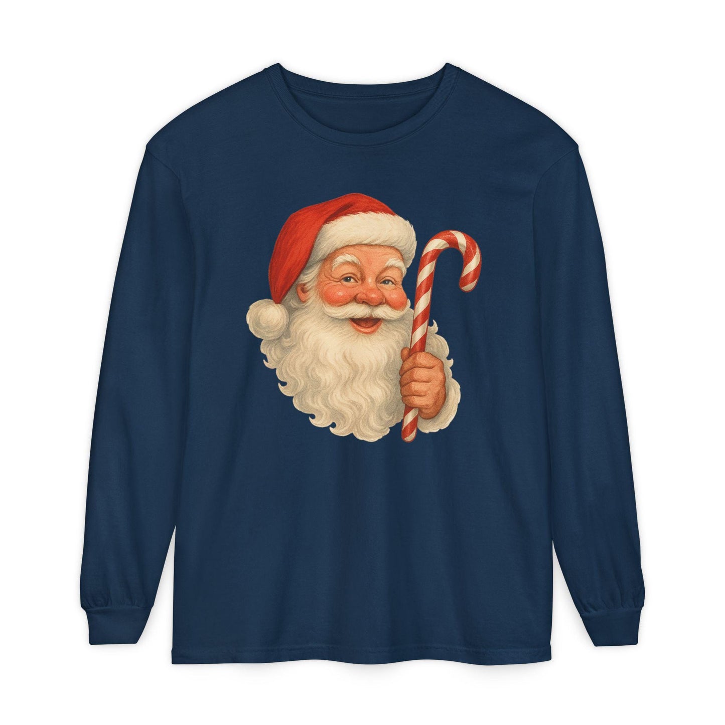 Vintage Santa with Candy Cane Long Sleeve Shirt | Christmas Holiday Tee