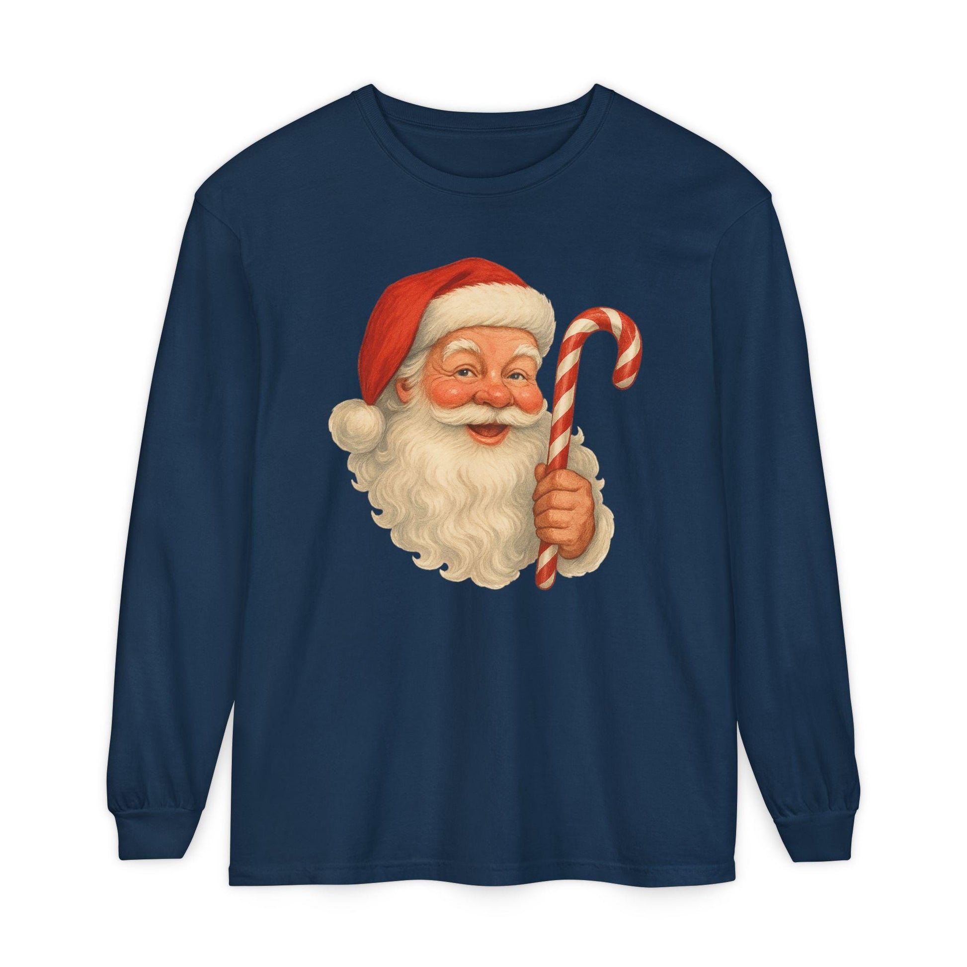 Vintage Santa with Candy Cane Long Sleeve Shirt | Christmas Holiday Tee