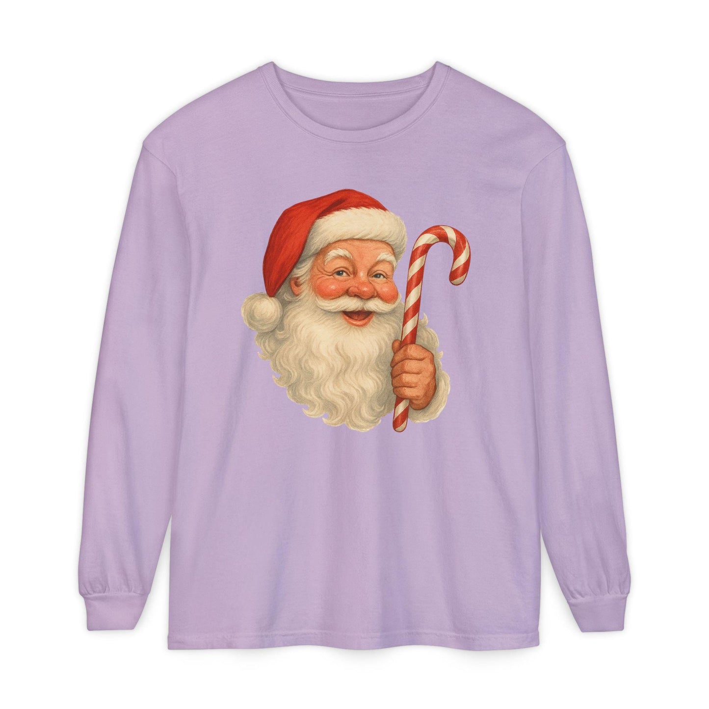 Vintage Santa with Candy Cane Long Sleeve Shirt | Christmas Holiday Tee