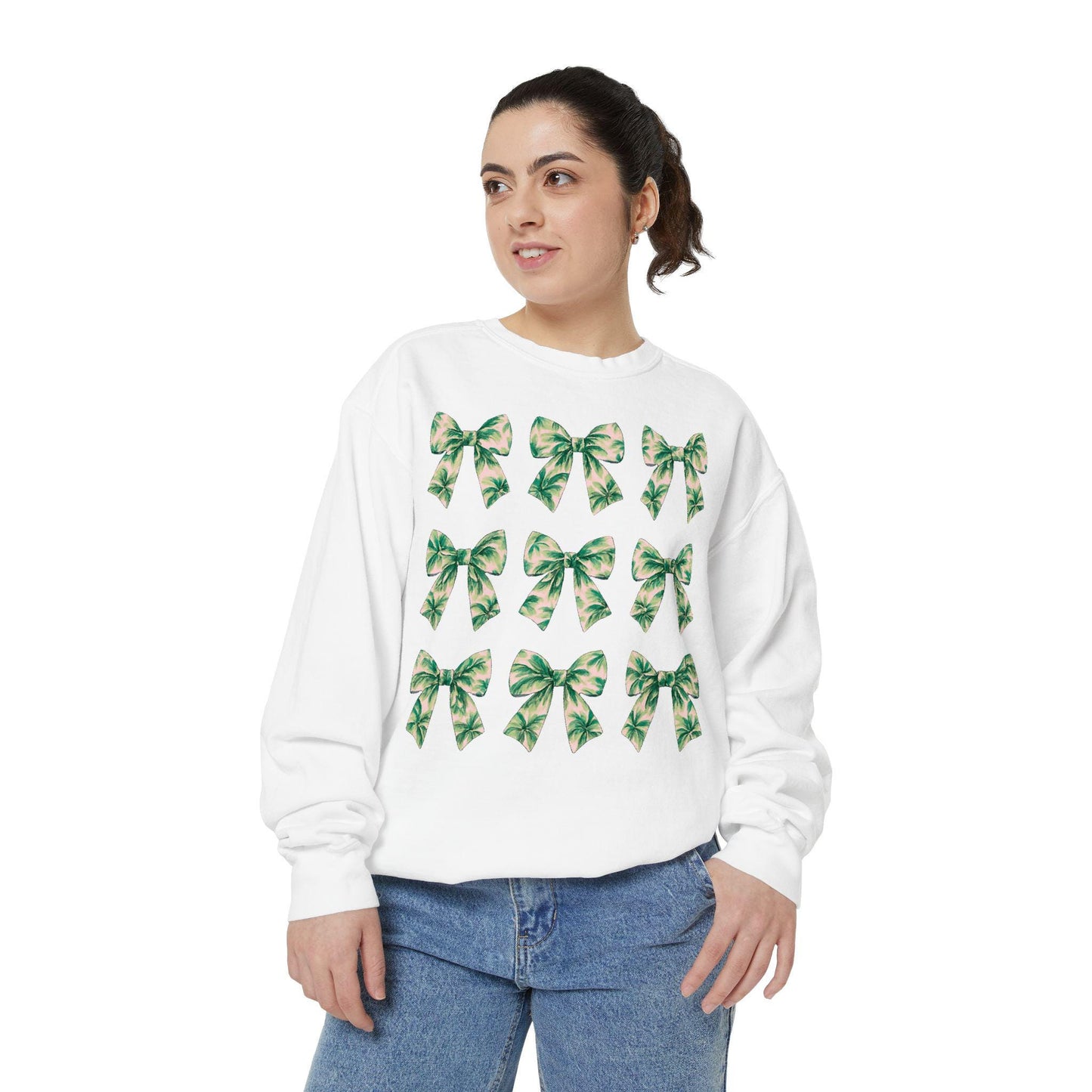 Palm Tree Bows Sweatshirt | Beachy Bow Grid Design