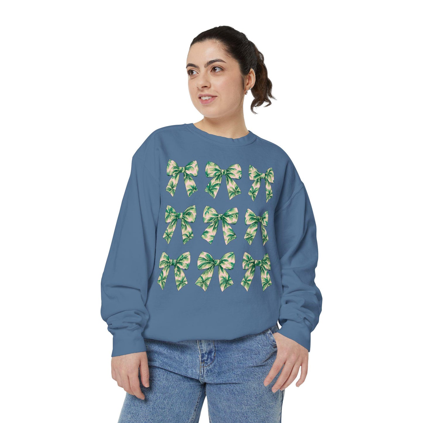 Palm Tree Bows Sweatshirt | Beachy Bow Grid Design
