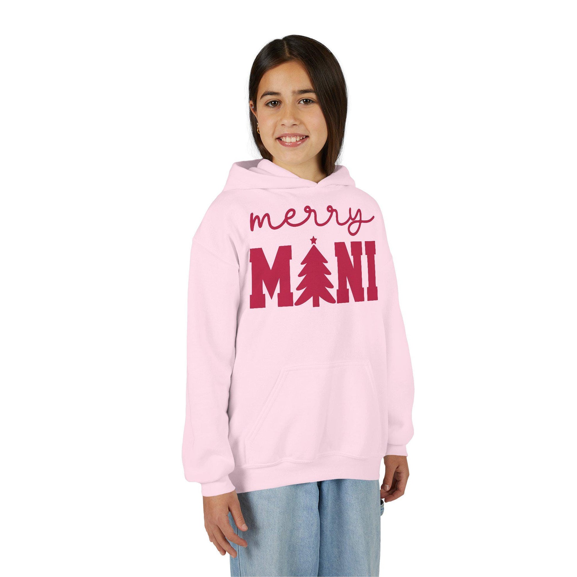 Merry Mini Christmas tree Youth Hoodie | Matching Girls Christmas Sweatshirt