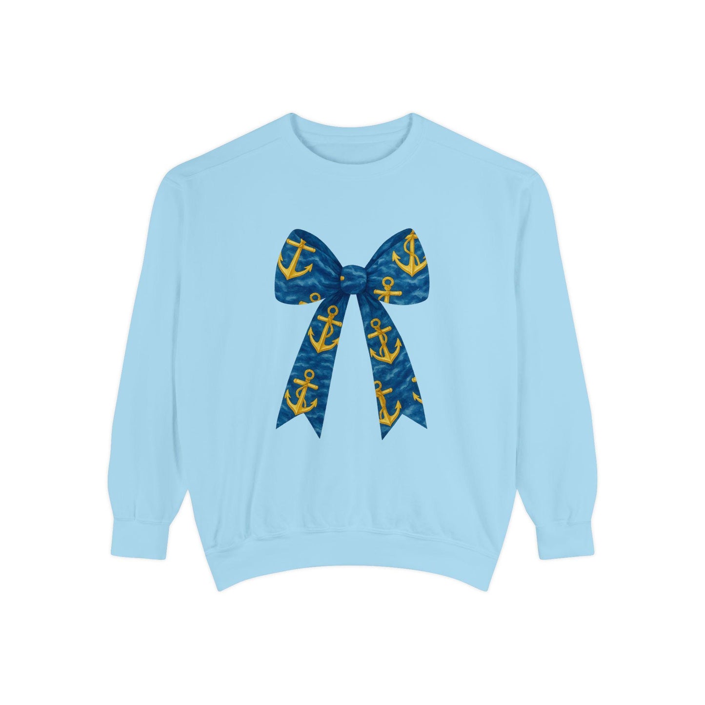 Nautical Bow Sweatshirt, Cozy Beach Attire, Summer Gift, Unisex Fashion, Casual Style, Anchor Print