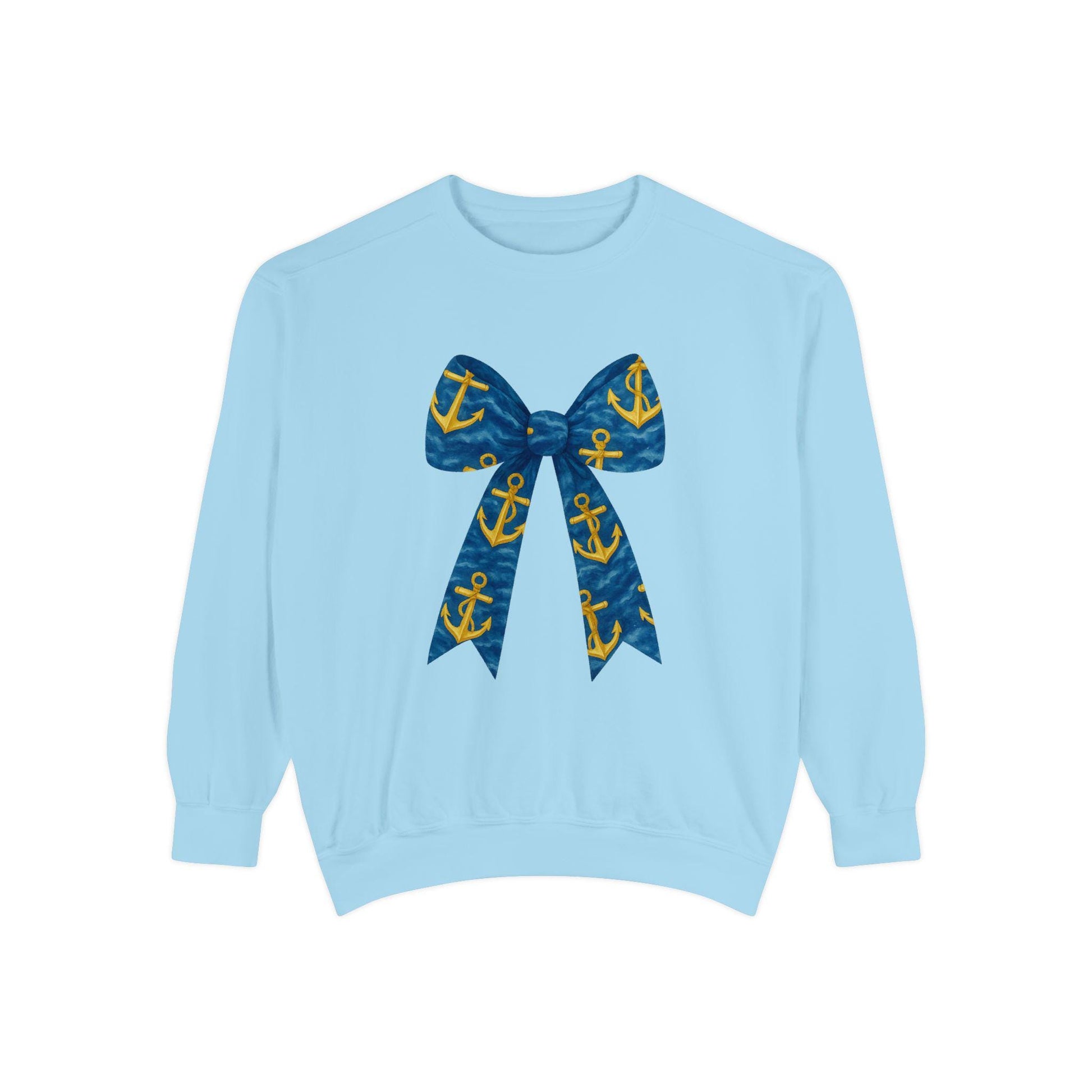 Nautical Bow Sweatshirt, Cozy Beach Attire, Summer Gift, Unisex Fashion, Casual Style, Anchor Print
