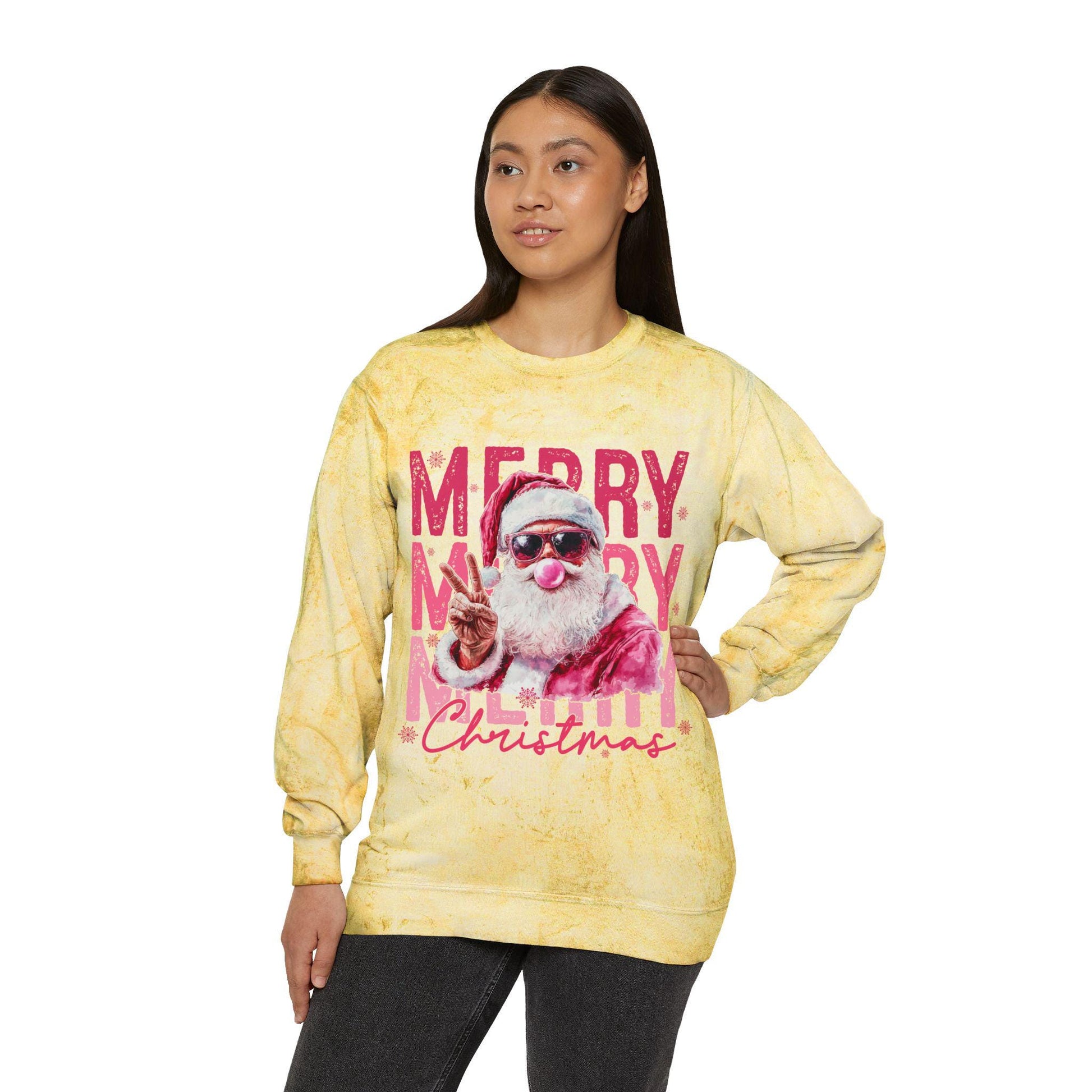 Merry Santa Christmas Crewneck Sweatshirt | Holiday Tie Dye Pullover