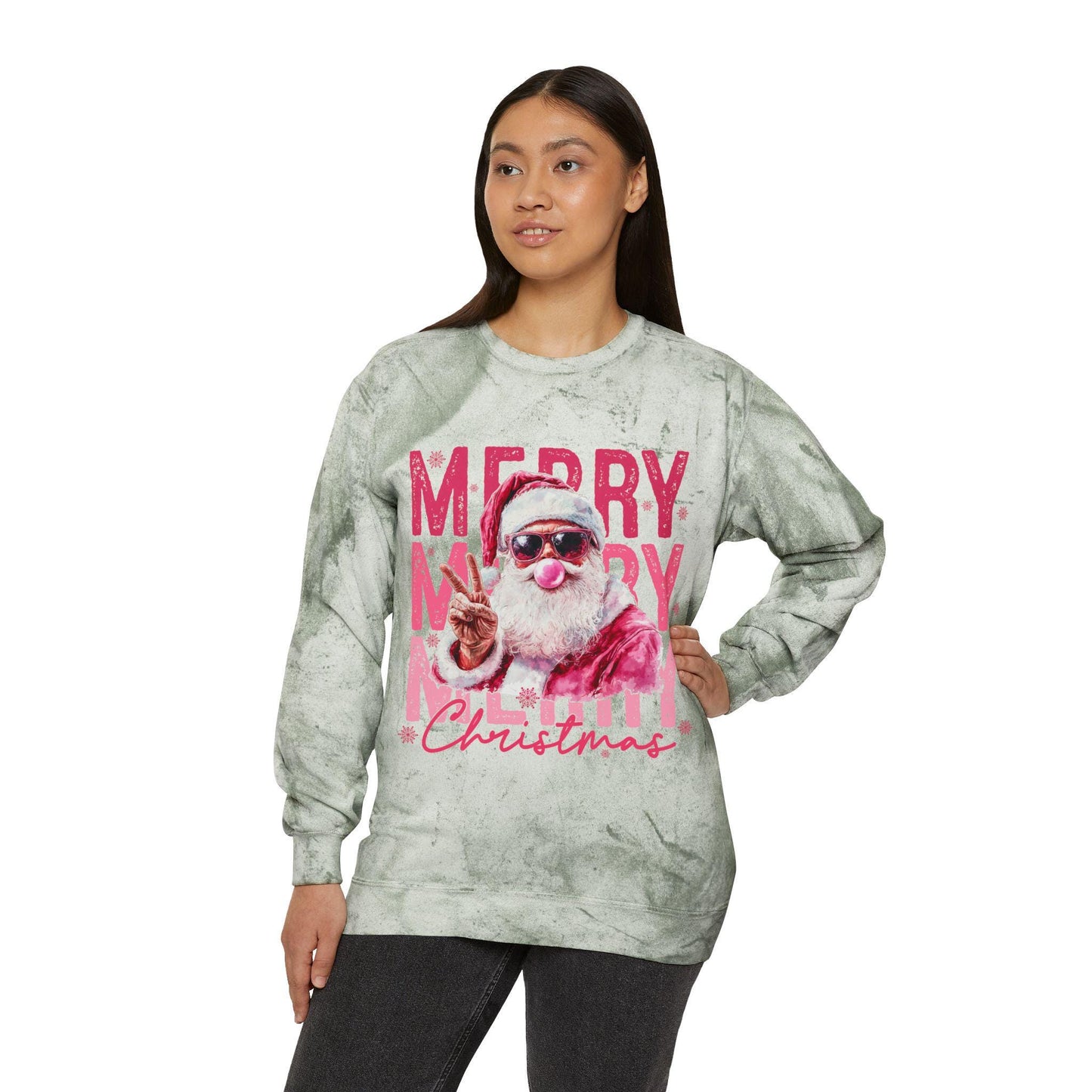 Merry Santa Christmas Crewneck Sweatshirt | Holiday Tie Dye Pullover