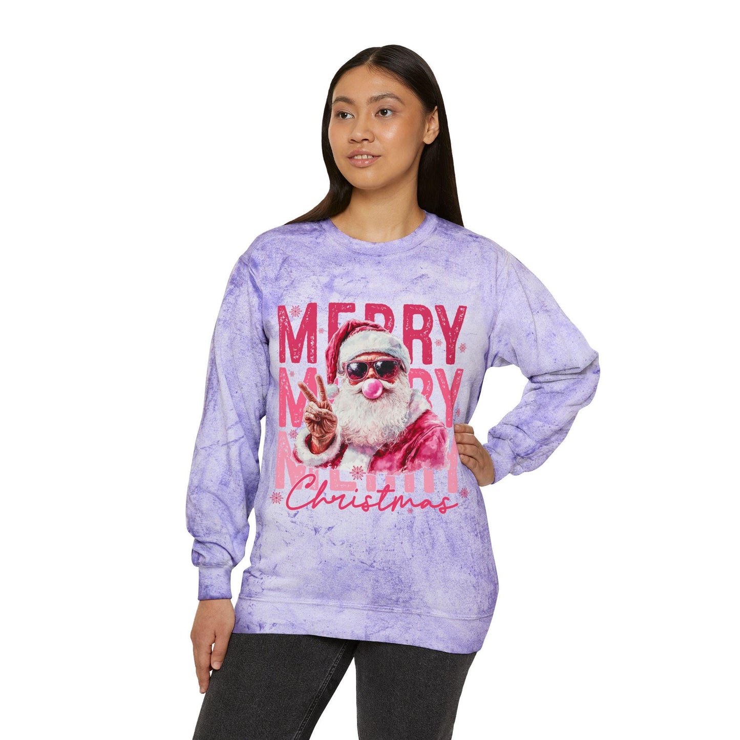 Merry Santa Christmas Crewneck Sweatshirt | Holiday Tie Dye Pullover
