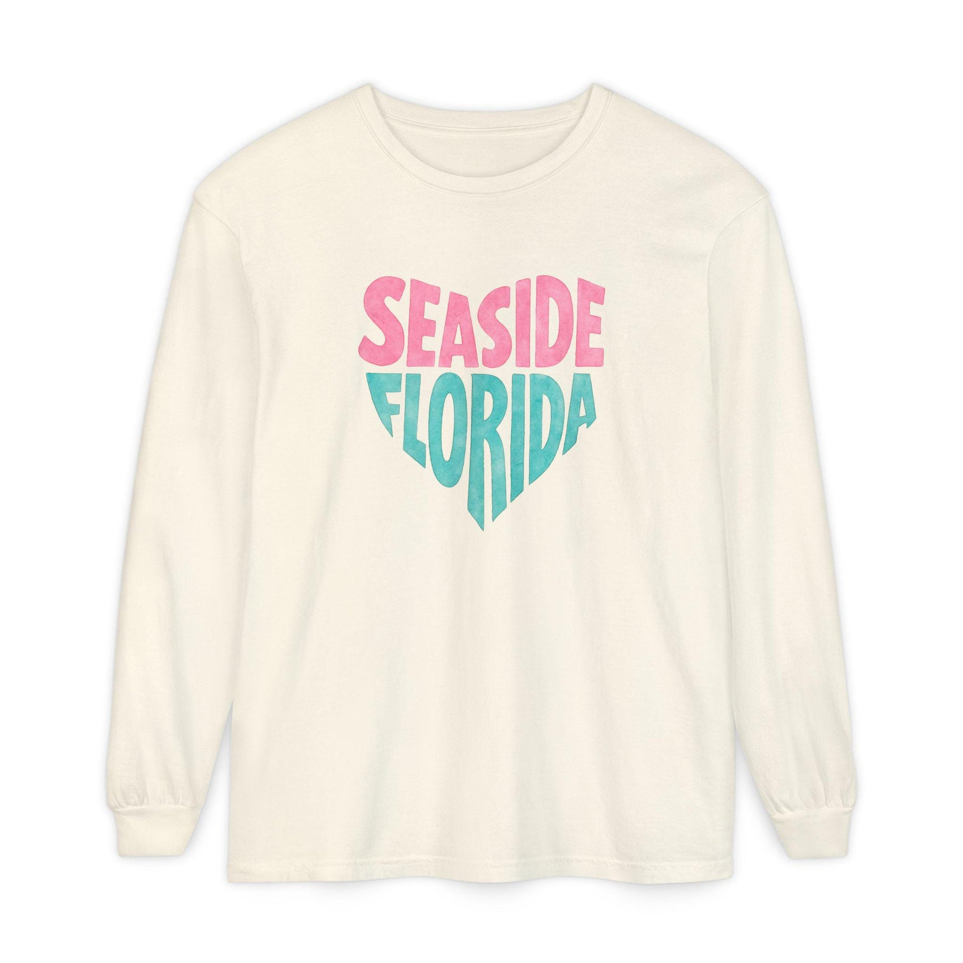 Seaside Florida Heart Graphic Long Sleeve T-Shirt | Beach Town Vacation Tee