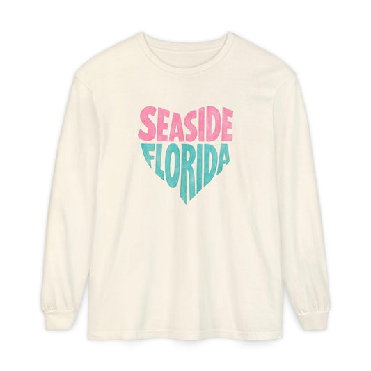 Seaside Florida Heart Graphic Long Sleeve T-Shirt | Beach Town Vacation Tee