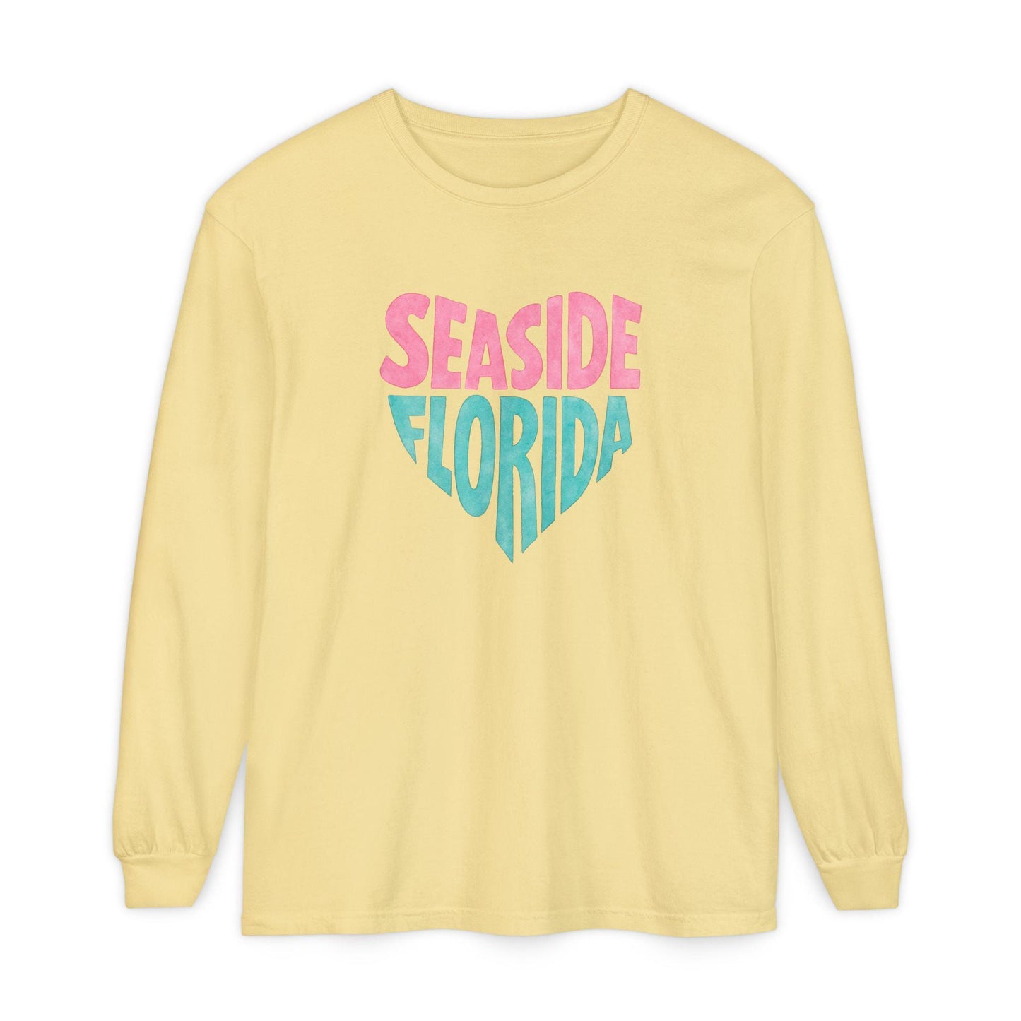 Seaside Florida Heart Graphic Long Sleeve T-Shirt | Beach Town Vacation Tee