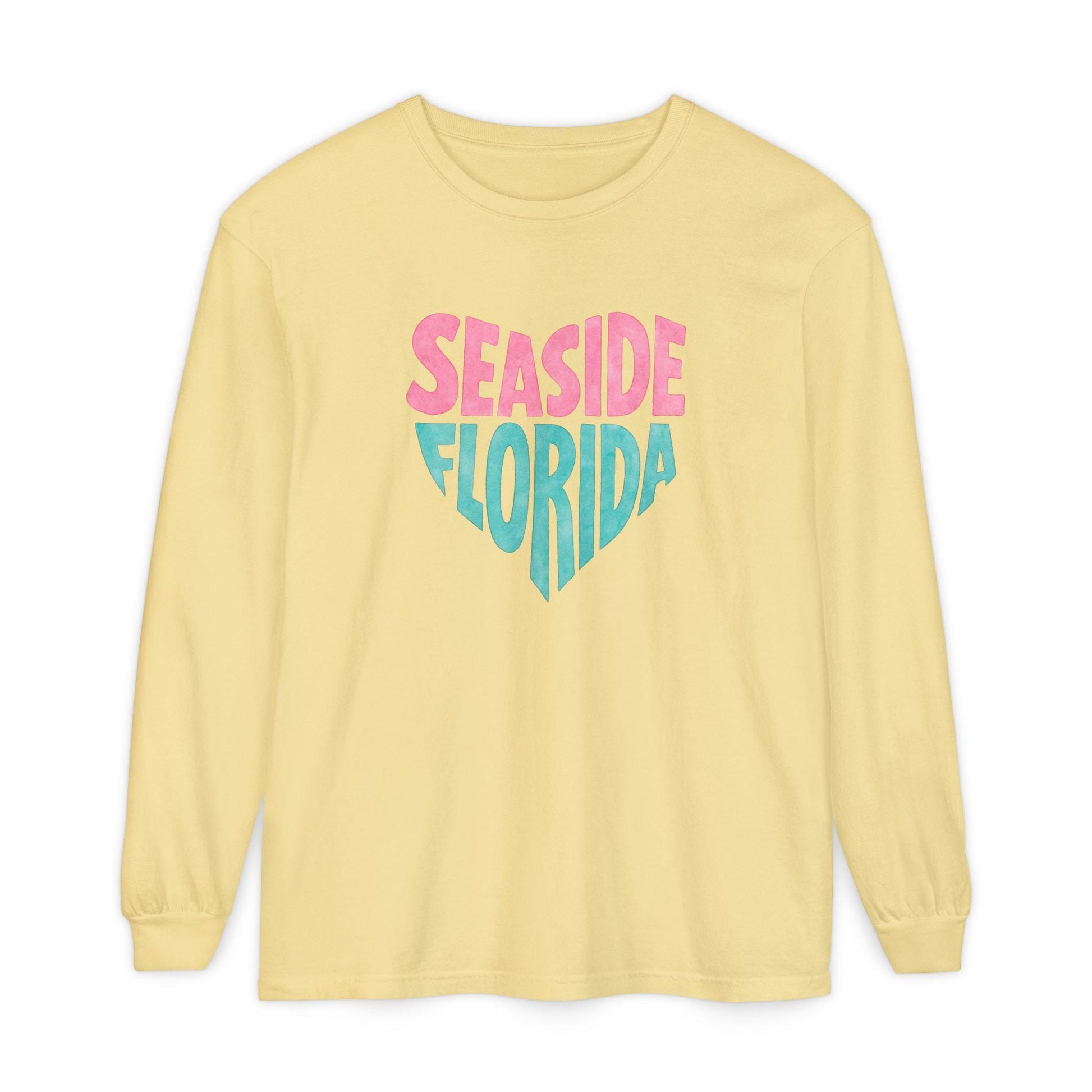 Seaside Florida Heart Graphic Long Sleeve T-Shirt | Beach Town Vacation Tee