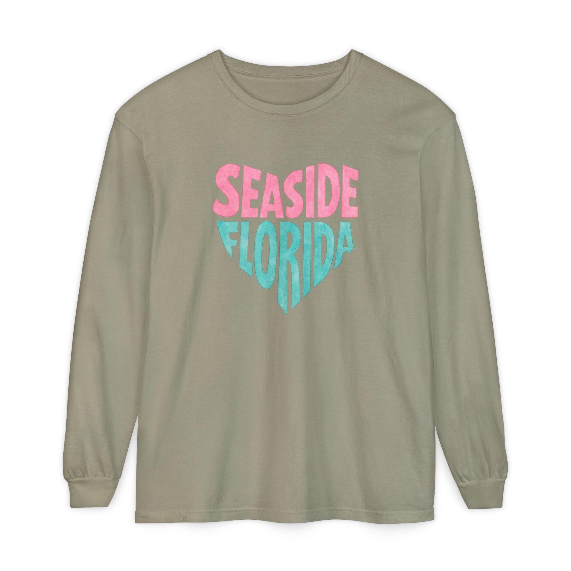 Seaside Florida Heart Graphic Long Sleeve T-Shirt | Beach Town Vacation Tee