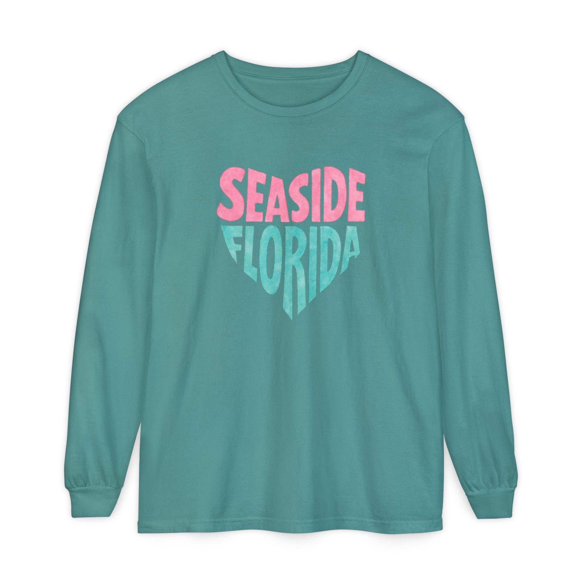 Seaside Florida Heart Graphic Long Sleeve T-Shirt | Beach Town Vacation Tee