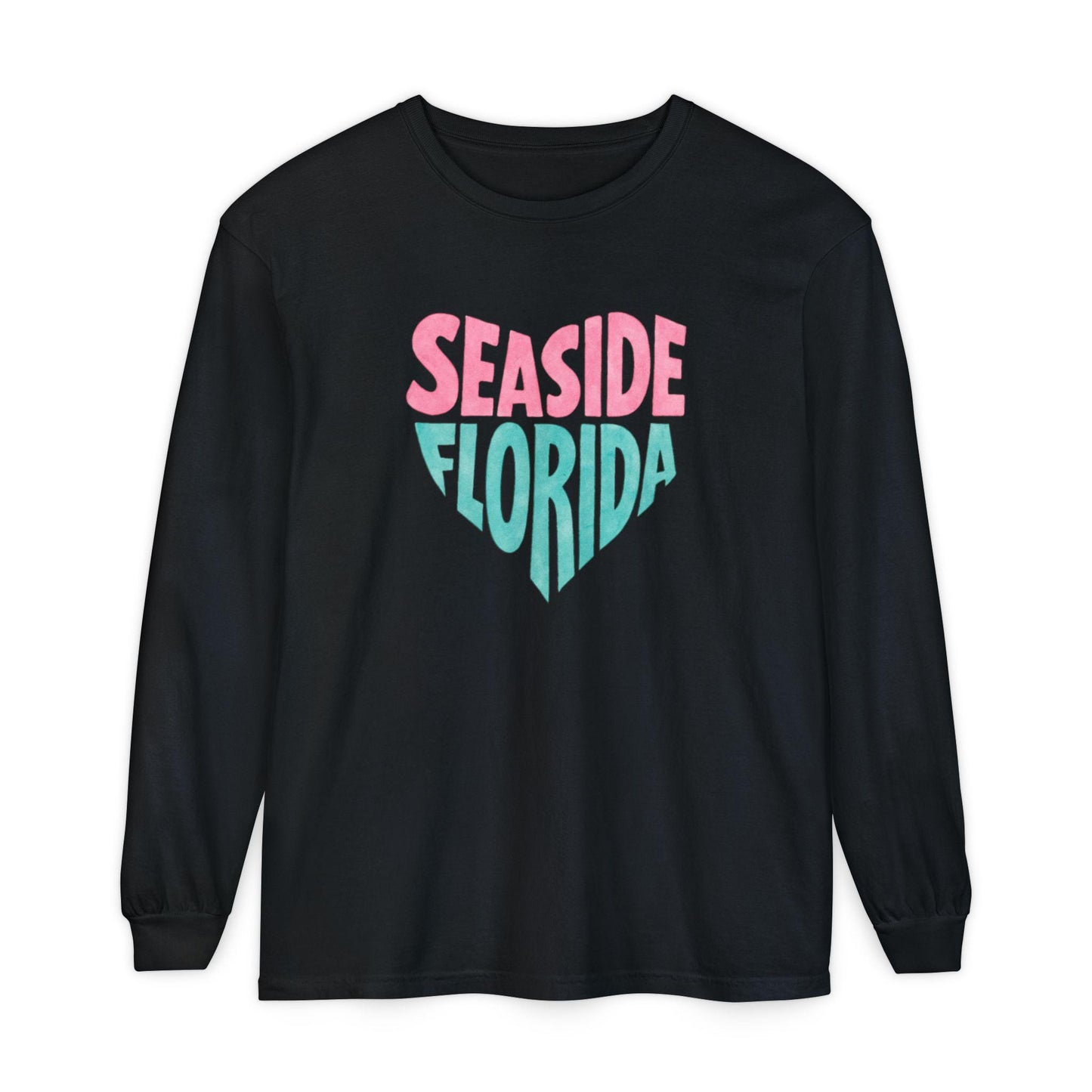Seaside Florida Heart Graphic Long Sleeve T-Shirt | Beach Town Vacation Tee