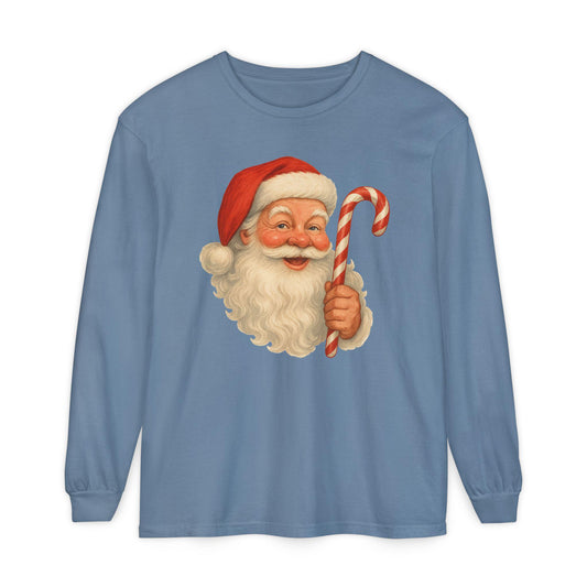 Vintage Santa with Candy Cane Long Sleeve Shirt | Christmas Holiday Tee