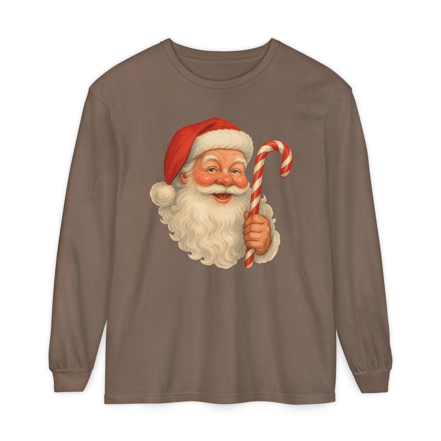Vintage Santa with Candy Cane Long Sleeve Shirt | Christmas Holiday Tee