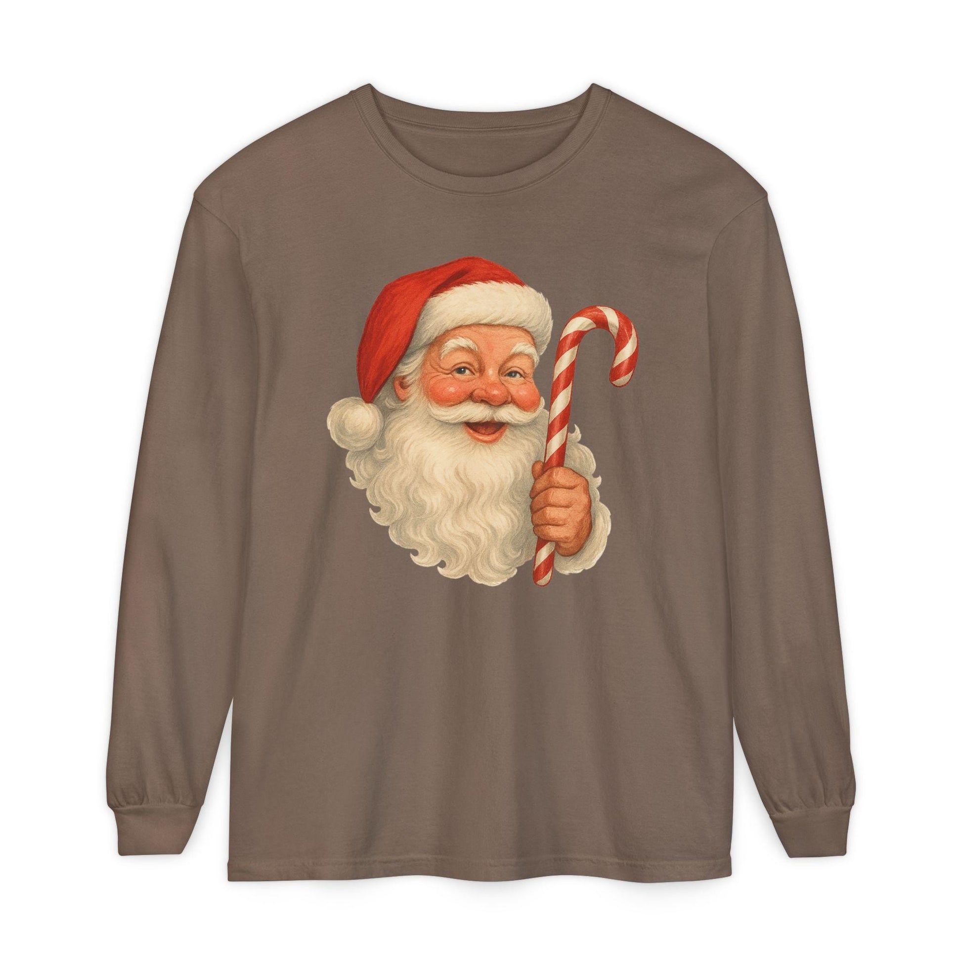 Vintage Santa with Candy Cane Long Sleeve Shirt | Christmas Holiday Tee