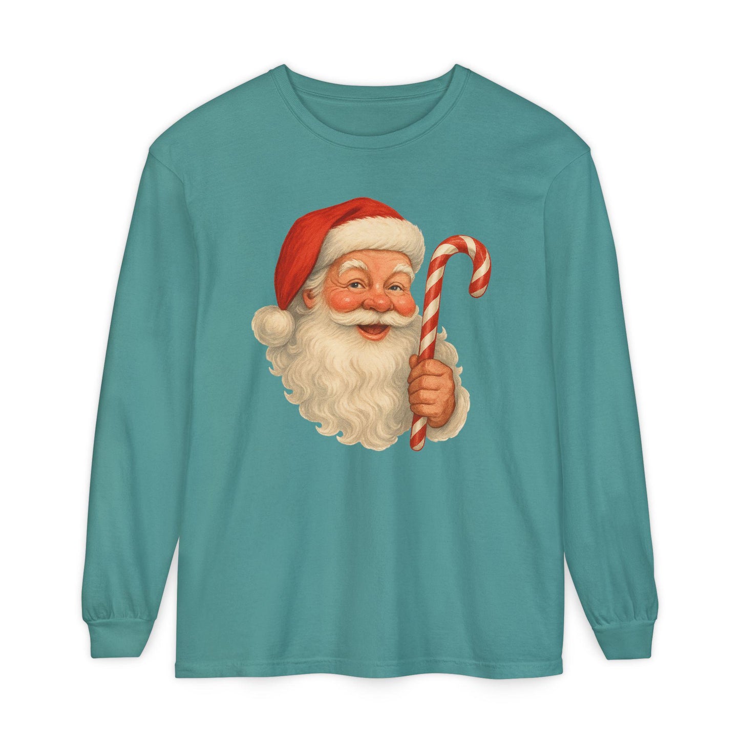 Vintage Santa with Candy Cane Long Sleeve Shirt | Christmas Holiday Tee