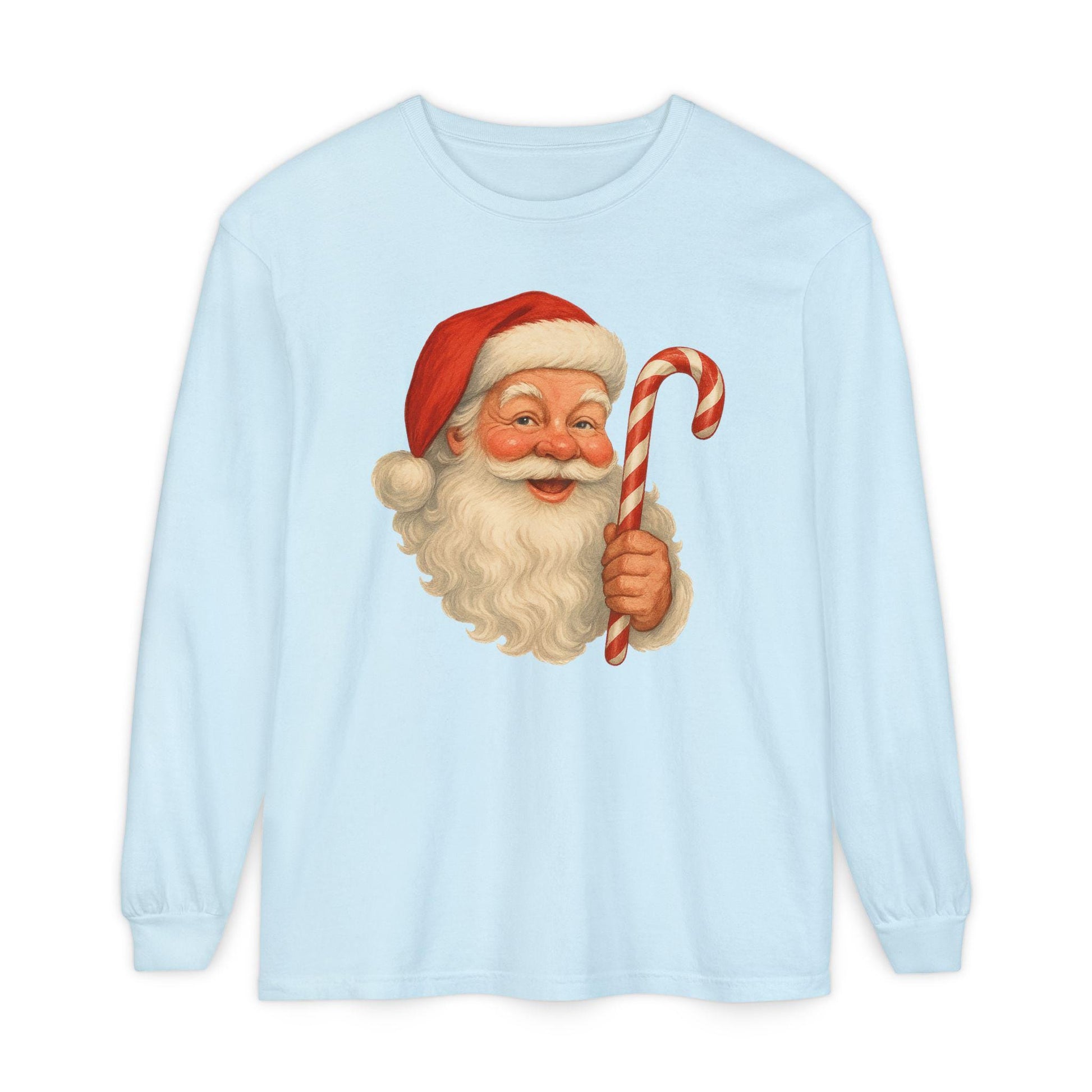 Vintage Santa with Candy Cane Long Sleeve Shirt | Christmas Holiday Tee