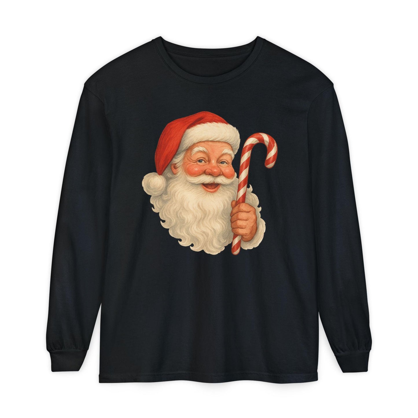 Vintage Santa with Candy Cane Long Sleeve Shirt | Christmas Holiday Tee