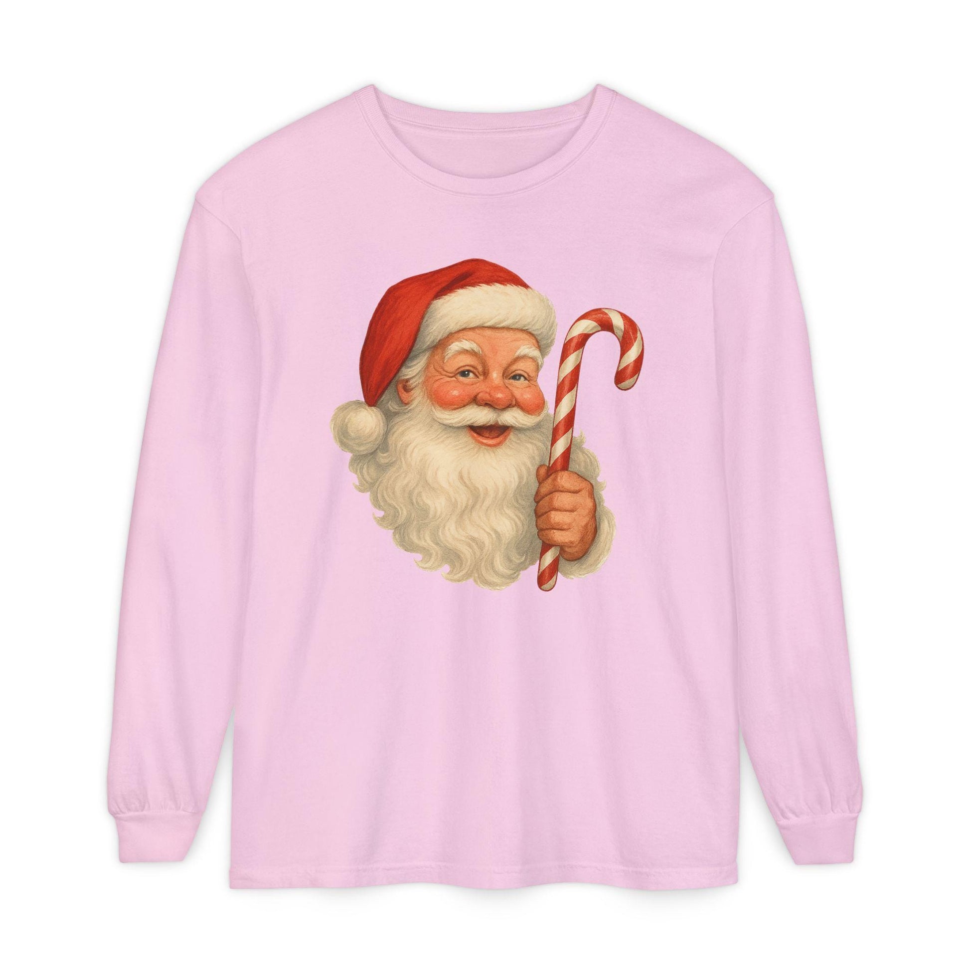 Vintage Santa with Candy Cane Long Sleeve Shirt | Christmas Holiday Tee
