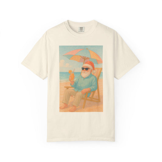 Santa on Beach T-Shirt | Beachy Christmas Tee