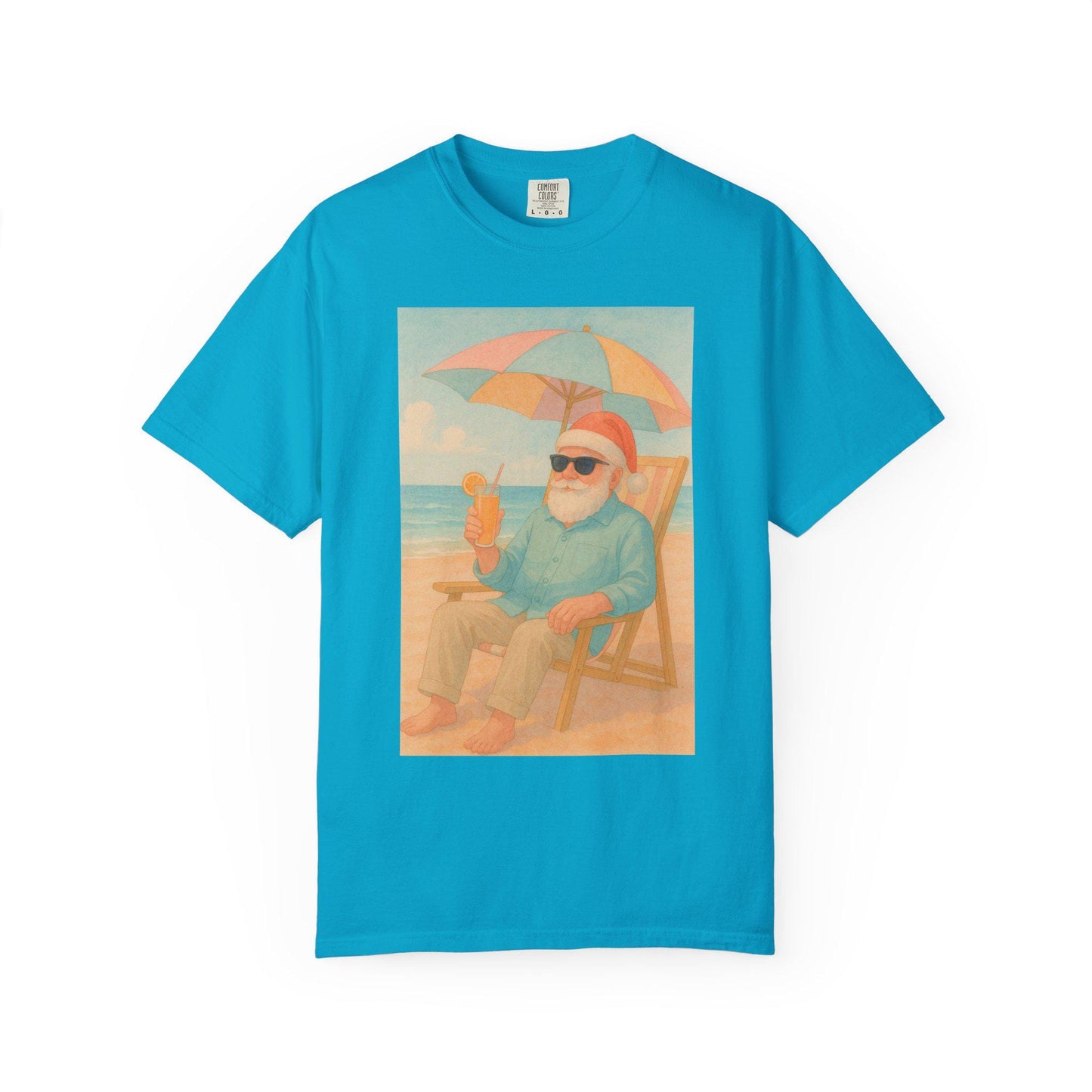 Santa on Beach T-Shirt | Beachy Christmas Tee