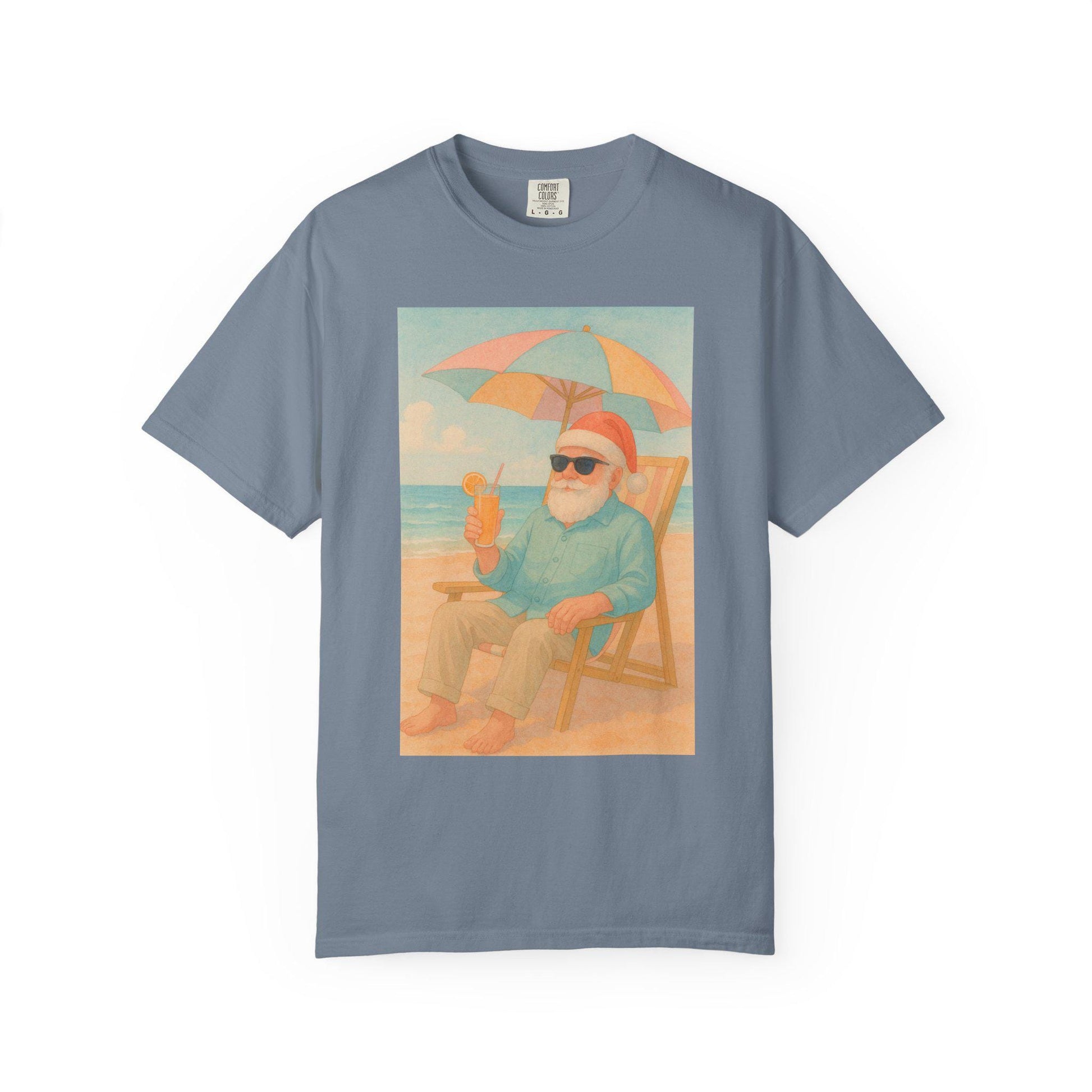 Santa on Beach T-Shirt | Beachy Christmas Tee
