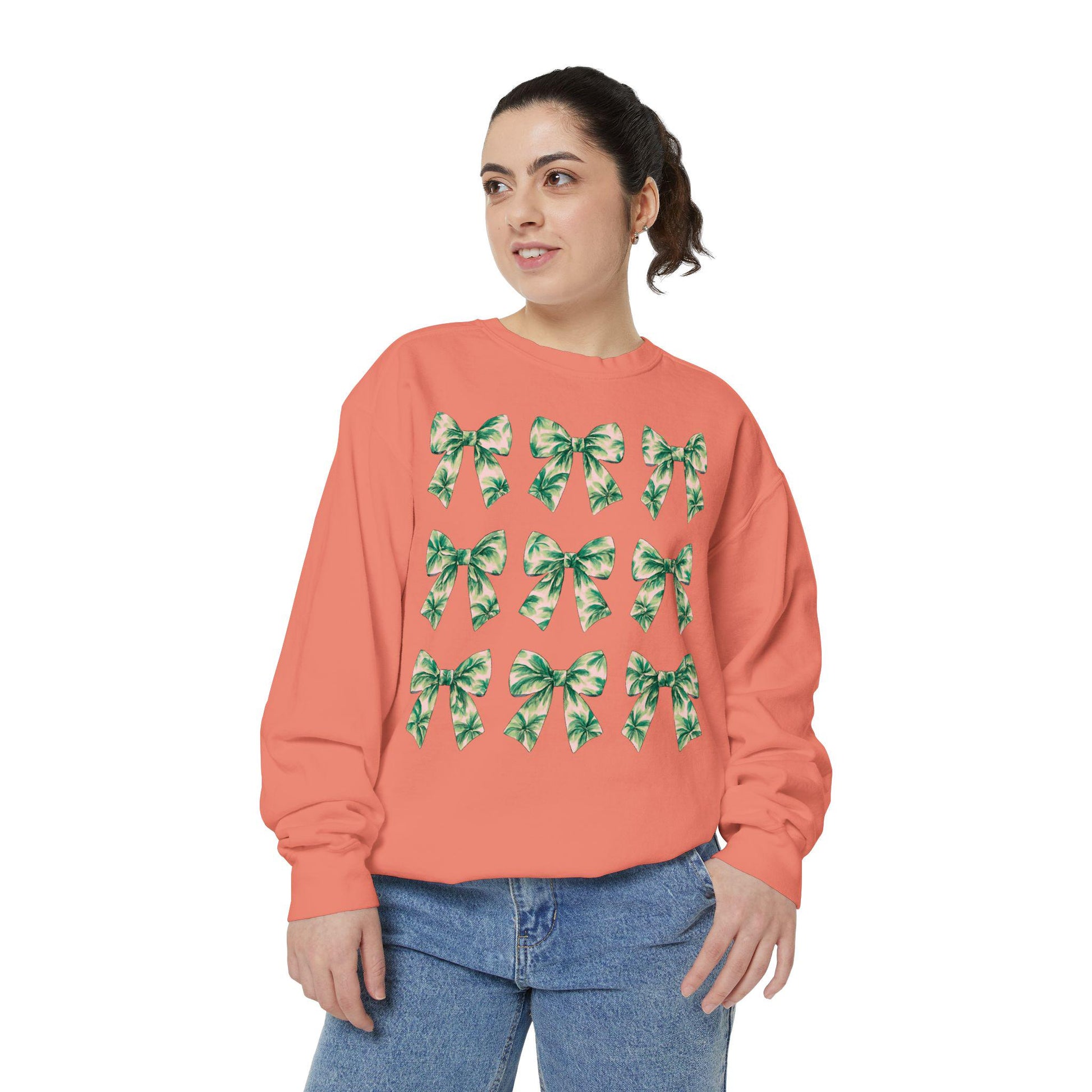Palm Tree Bows Sweatshirt | Beachy Bow Grid Design
