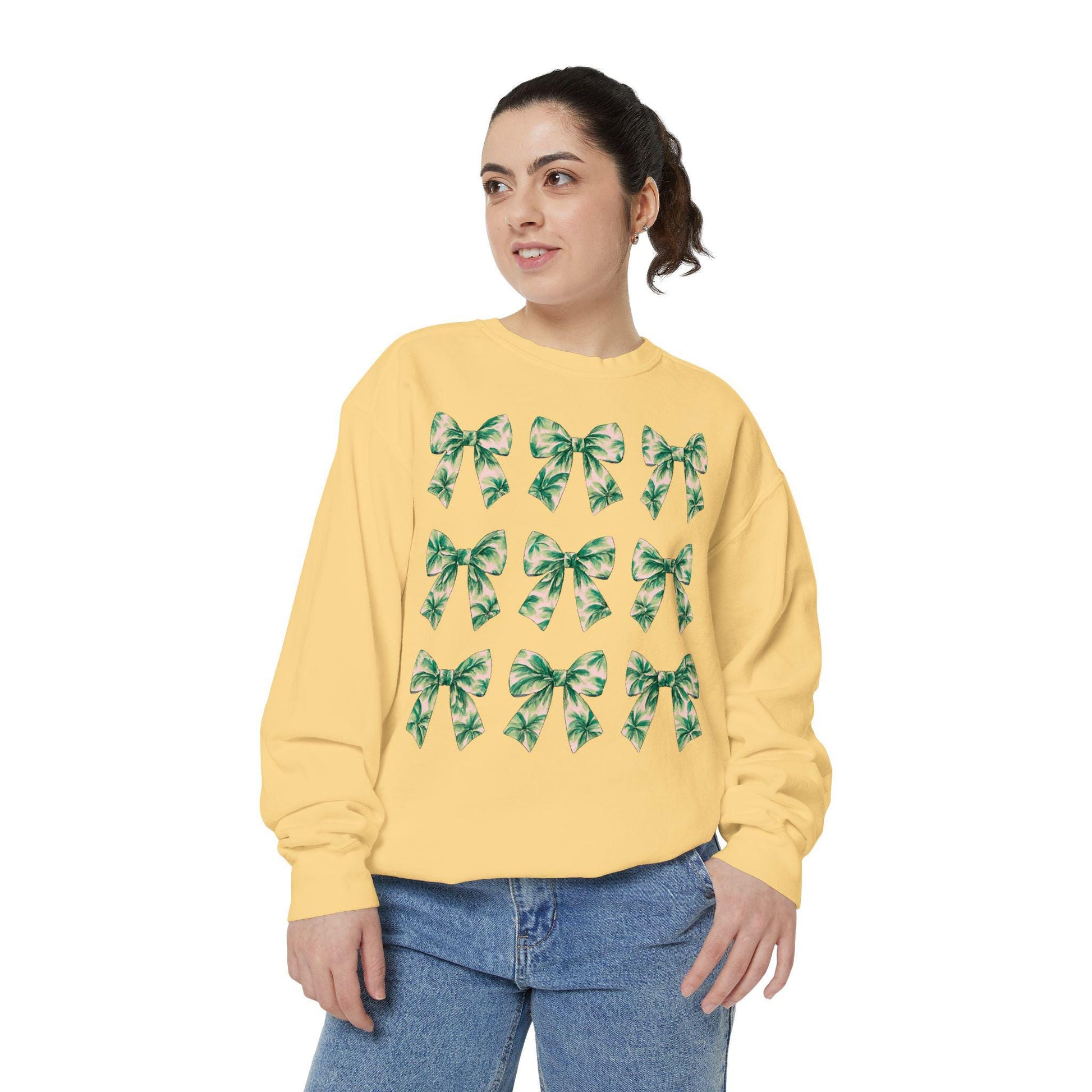 Palm Tree Bows Sweatshirt | Beachy Bow Grid Design